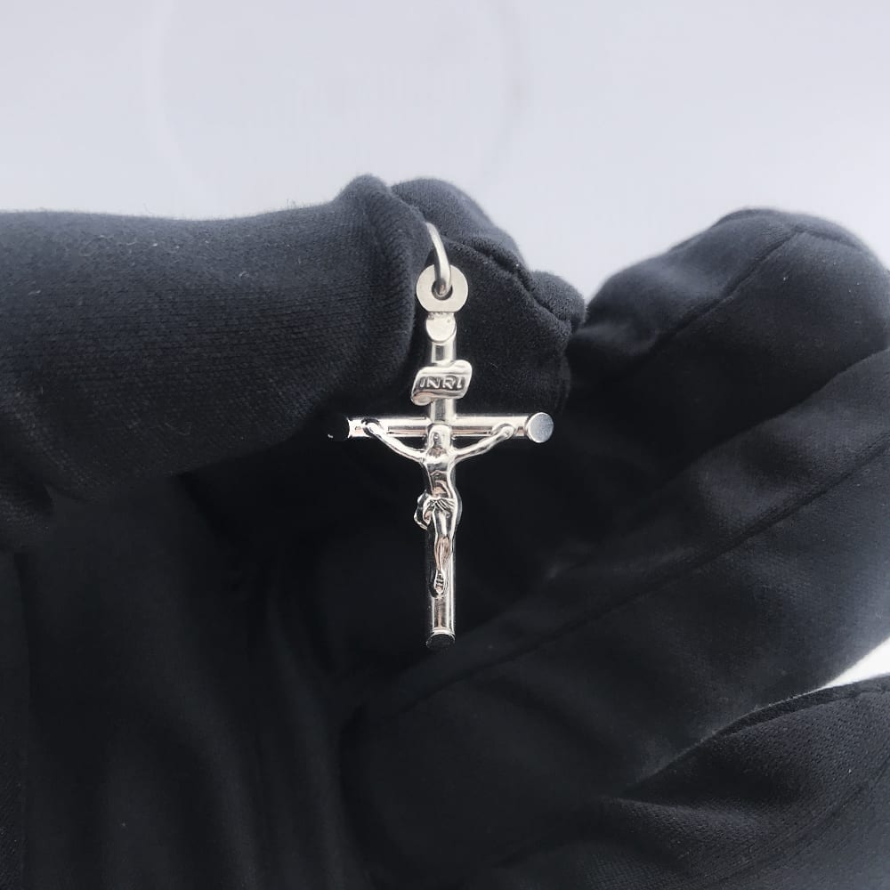 14K White Gold Blessed Jesus Crucifix Religious Cross Charm Pendant 1.5"