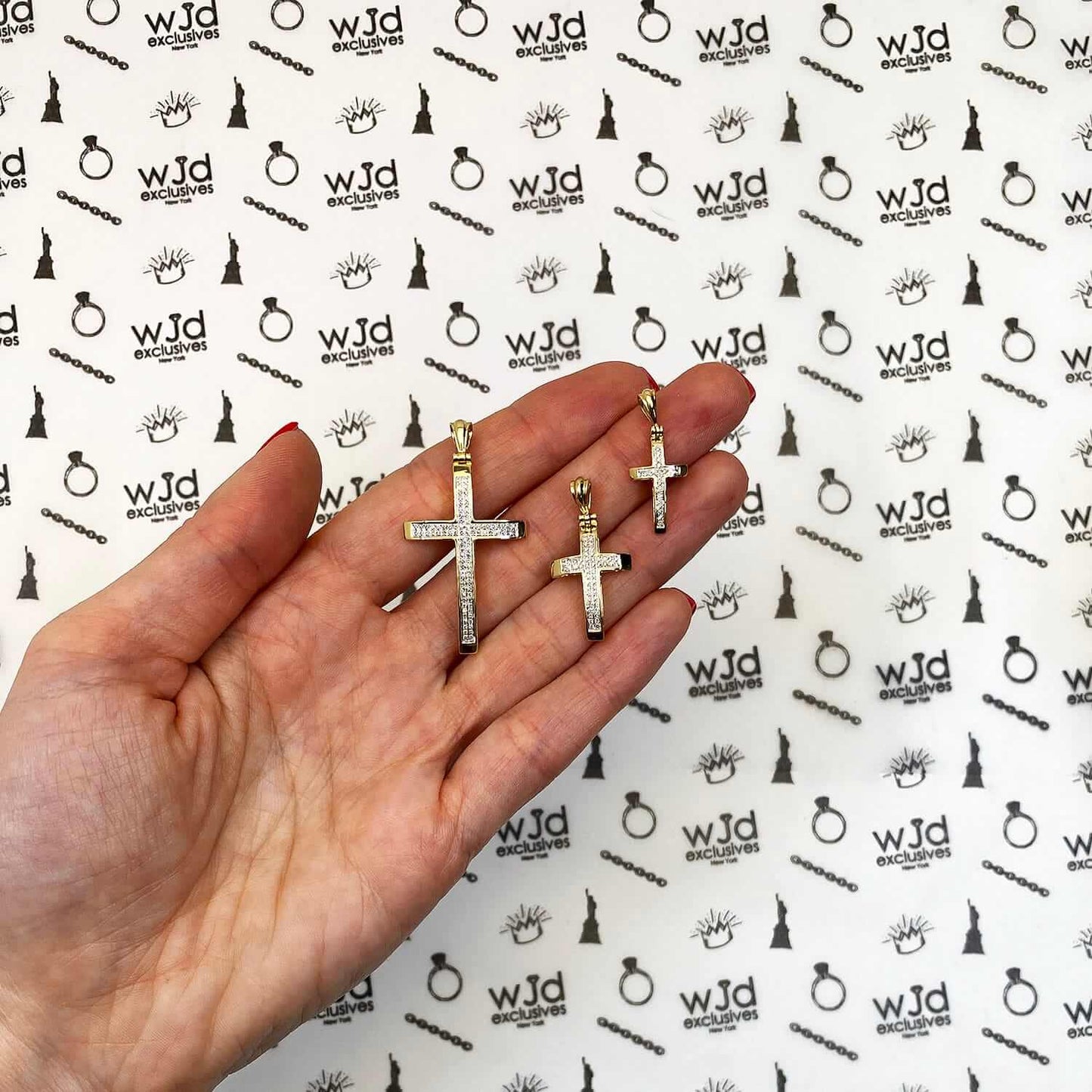 Natural Diamond 14K Yellow Gold Pave Cross Pendant 1"-1.6"