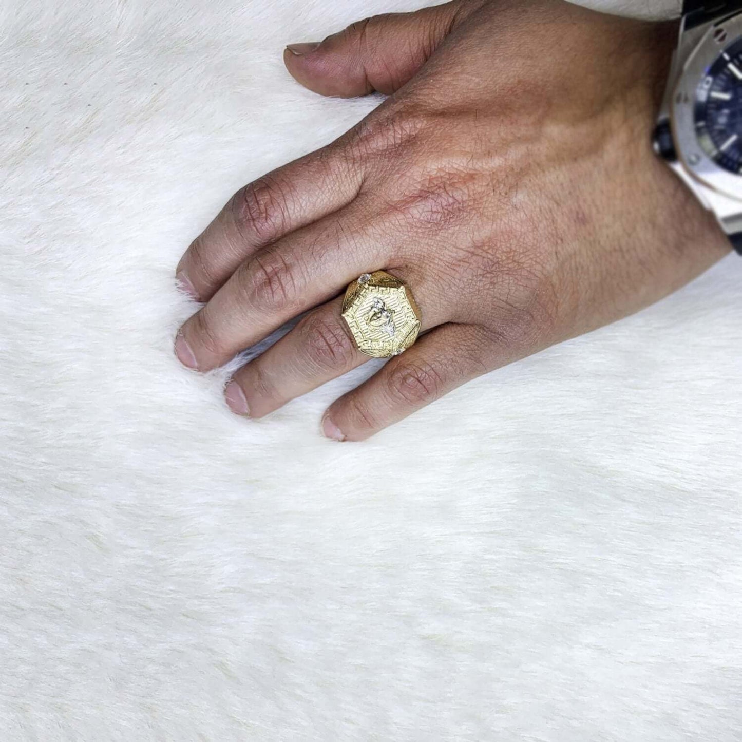 14K Yellow Gold Medusa Head Signet Ring