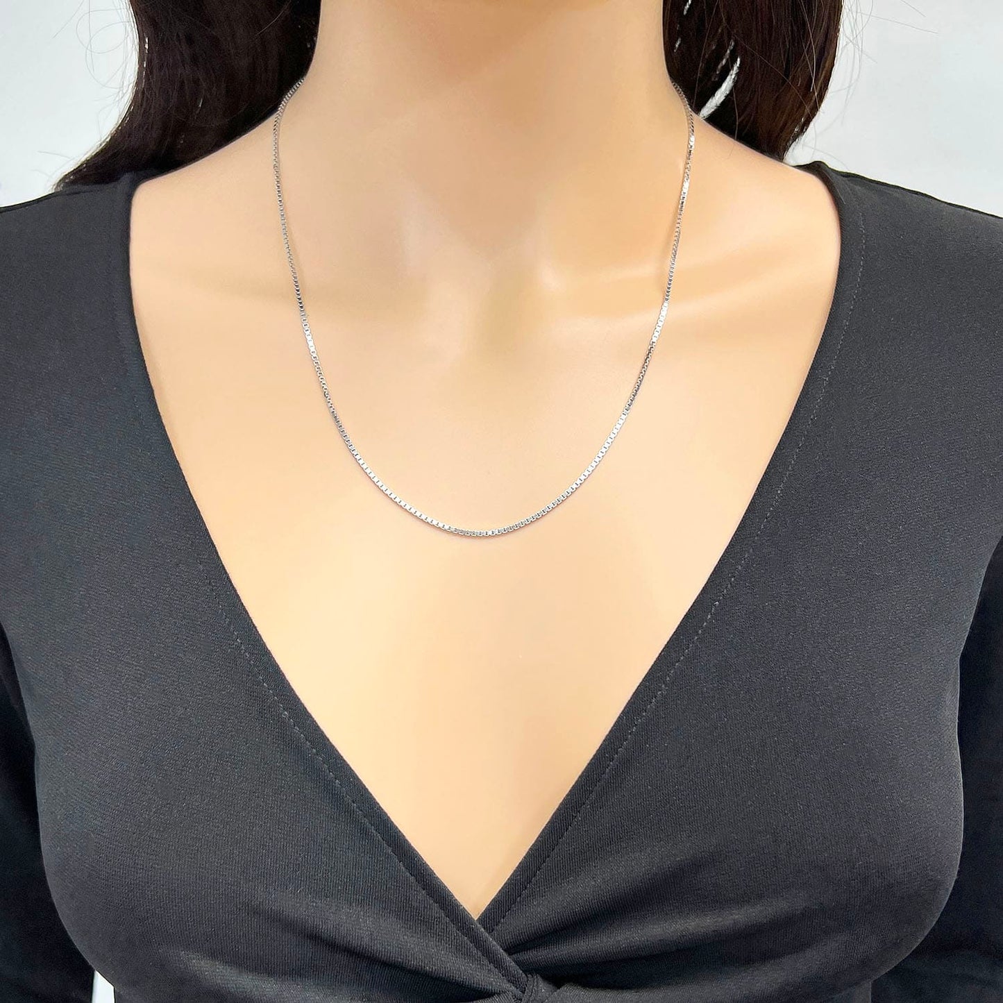 18K White Gold Over Sterling Silver 1.2mm Box Chain Necklace 16"-24"