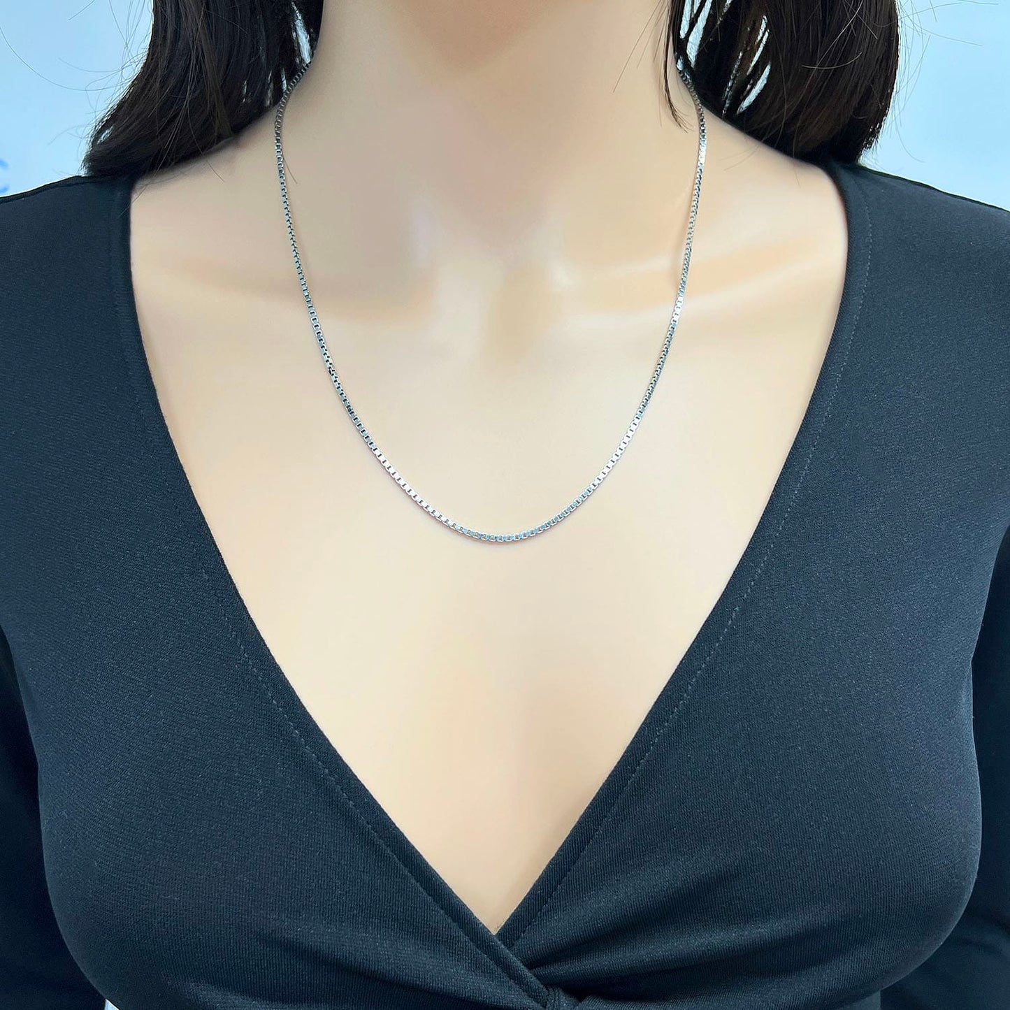 18K White Gold Over Sterling Silver 1.5mm Box Chain Necklace 16"-24"