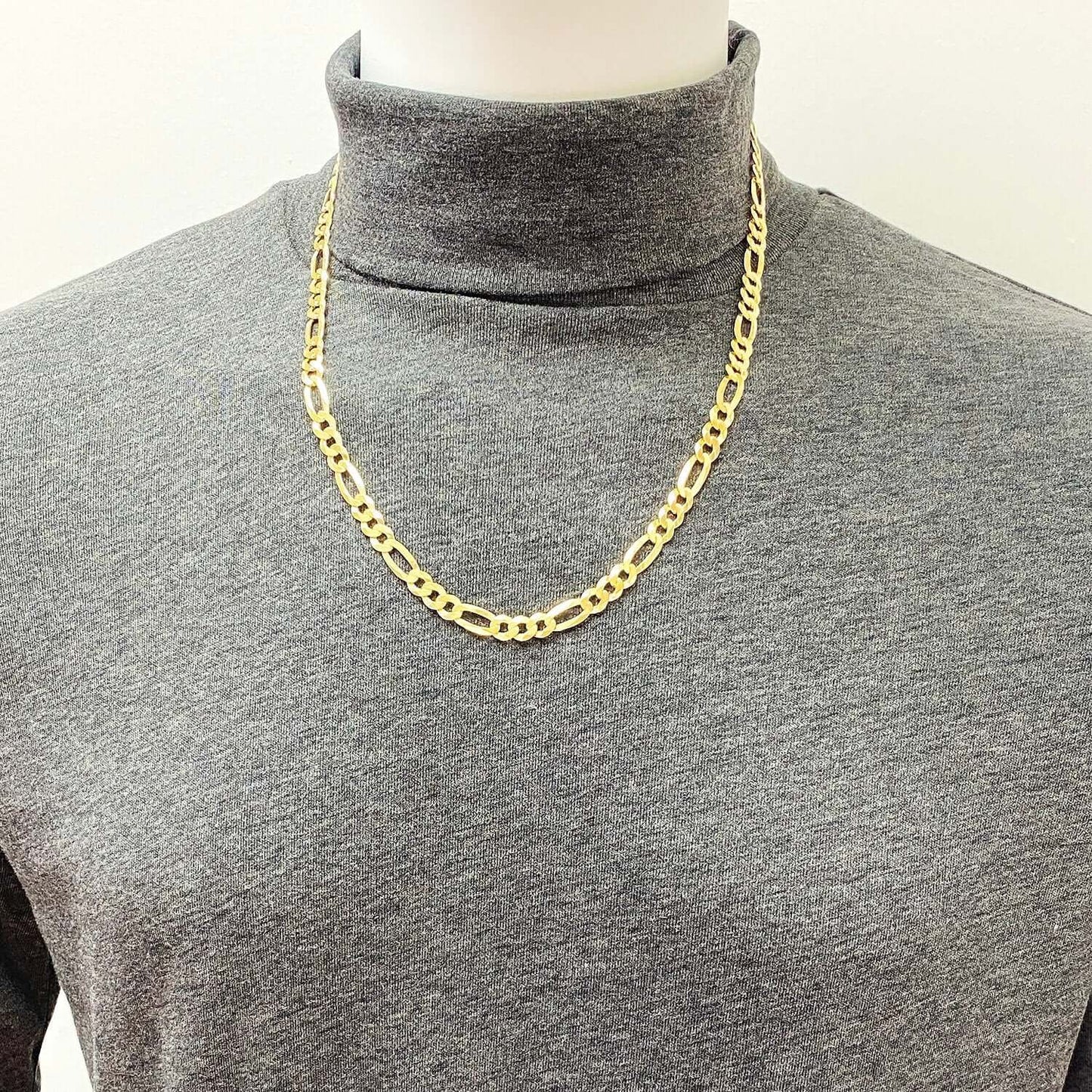 14K Yellow Gold Over Silver 7mm Figaro Chain (Solid Links) 18"-24"