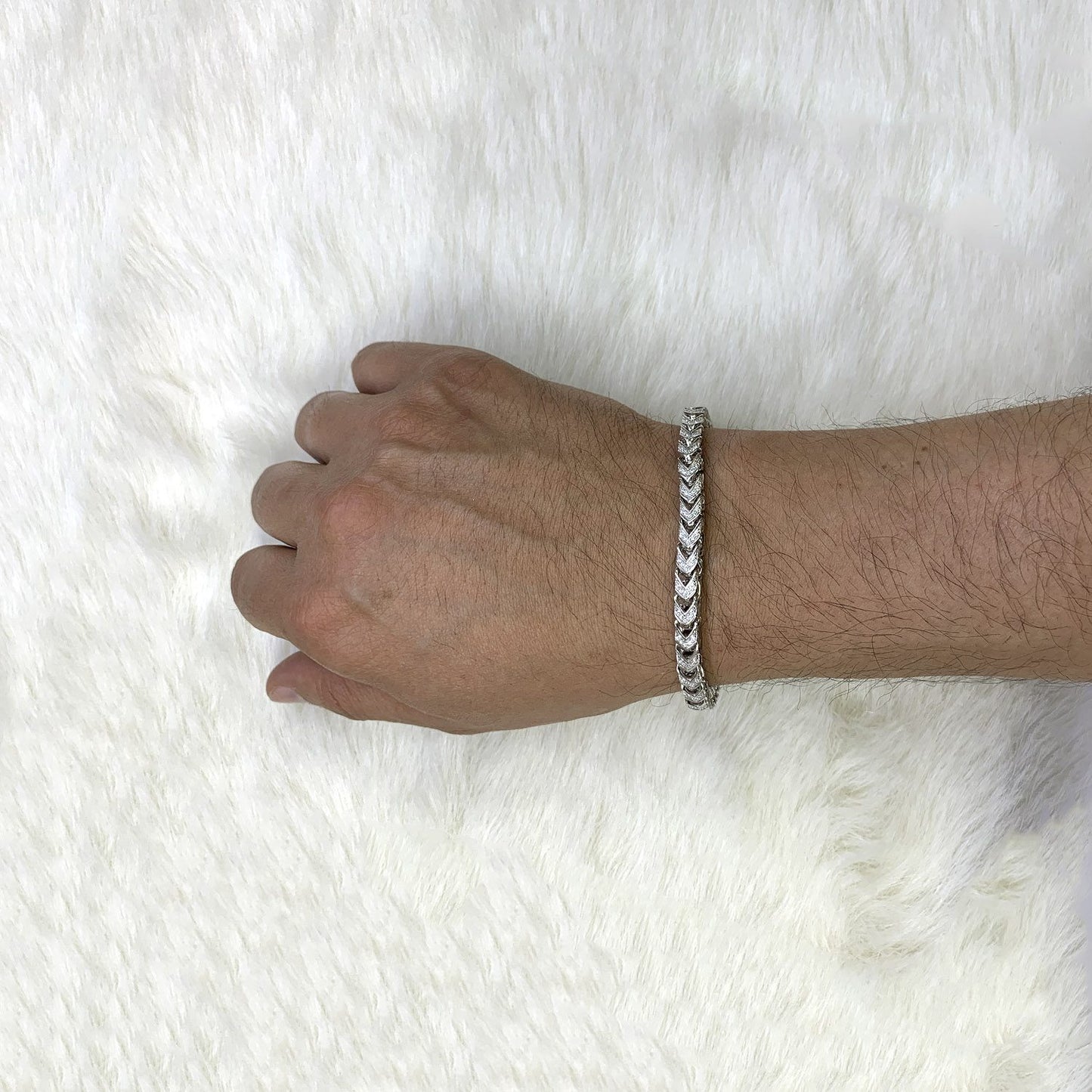 14K Gold Over Sterling Silver Pave Zirconia 6mm Franco Bracelet 8"-9"