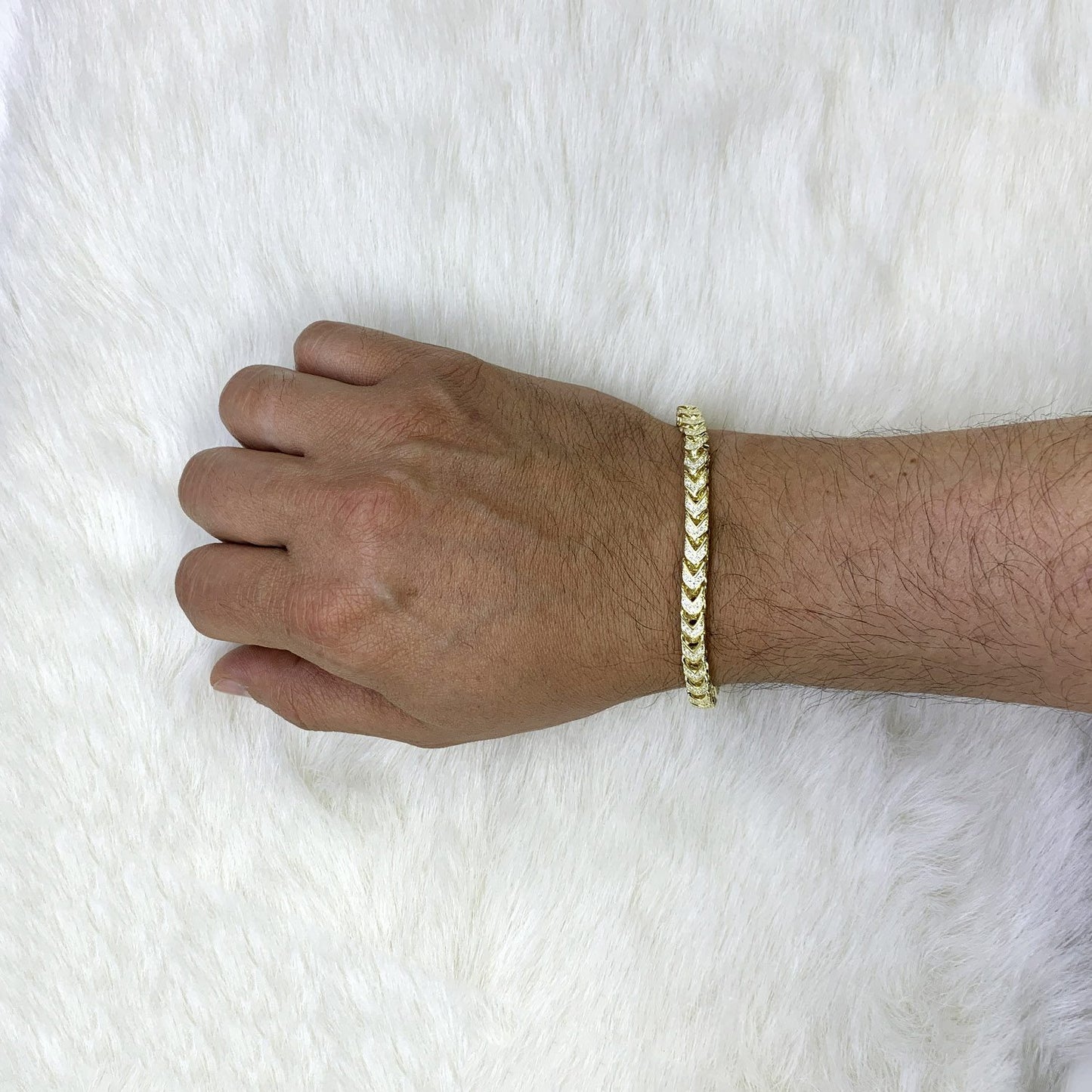 14K Gold Over Sterling Silver Pave Zirconia 6mm Franco Bracelet 8"-9"