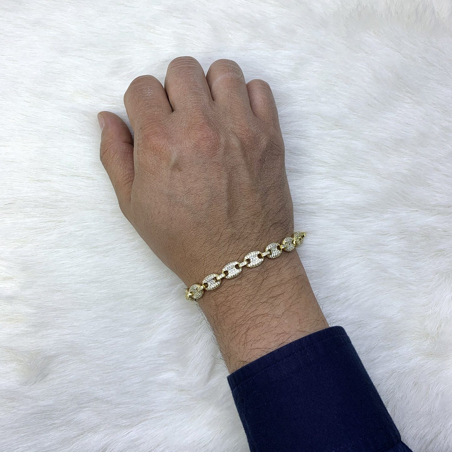 Gold Over 925 Silver CZ 8mm Puffed Mariner Anchor Bracelet 8"-9"