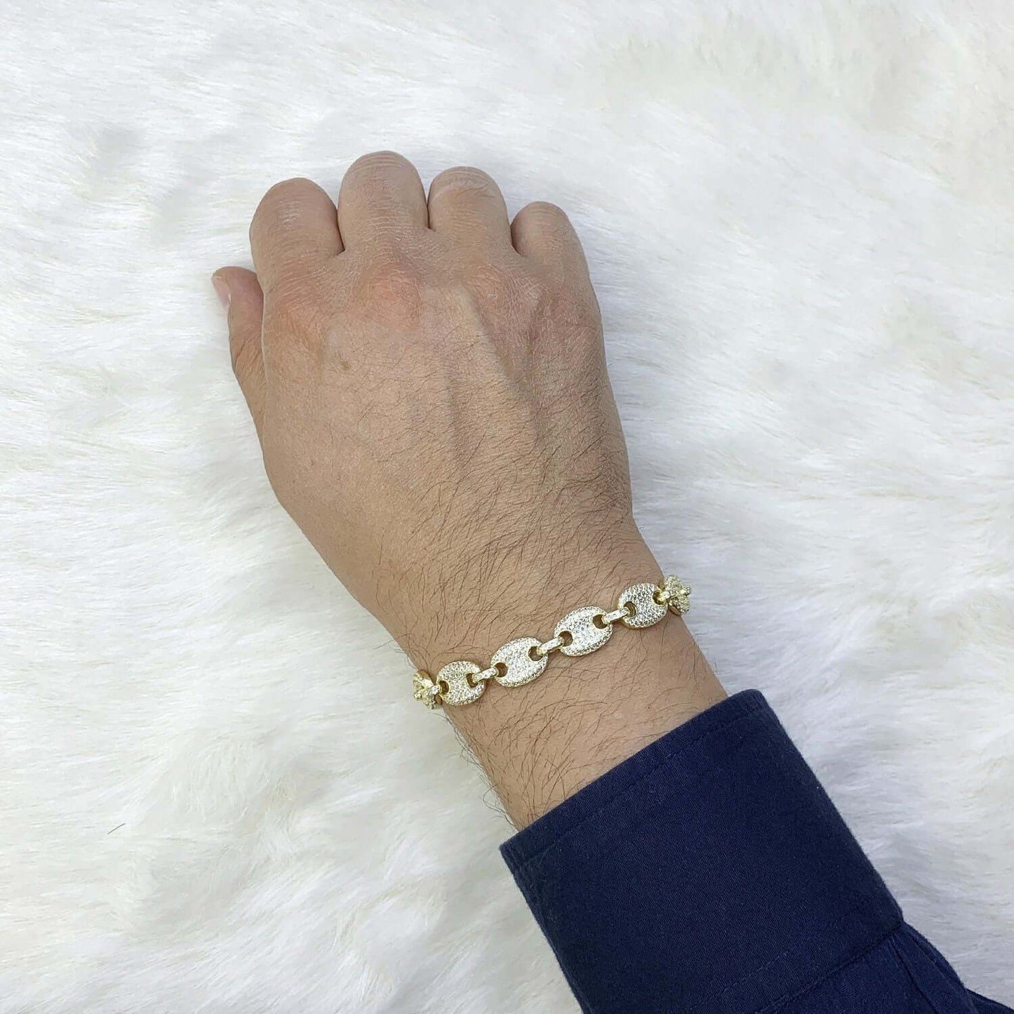 Gold Over Silver CZ 10mm Puffed Mariner Anchor Bracelet 8"-9"