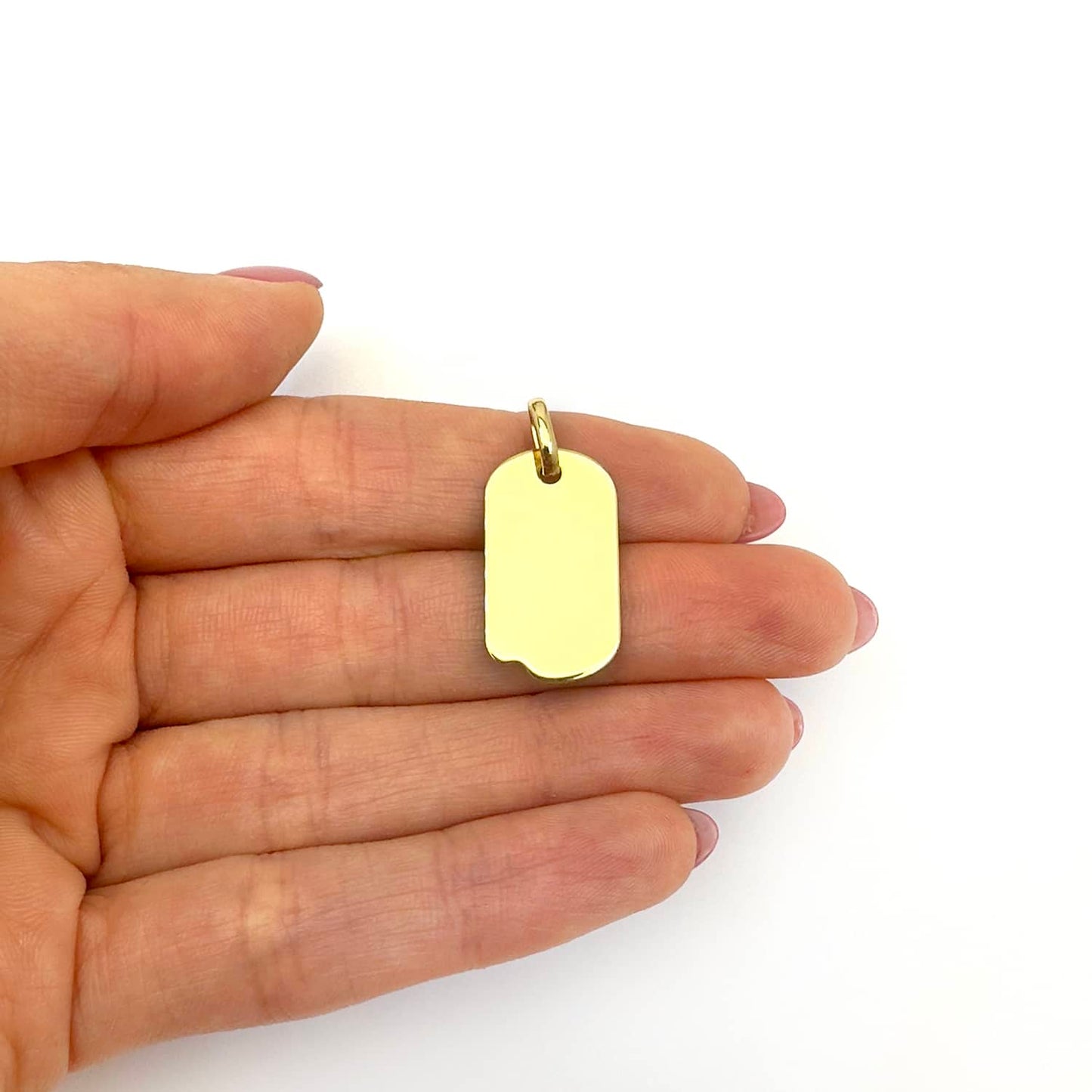 Engravable 14K Real Gold Notched Personalized Dog Tag Pendant 1.1"