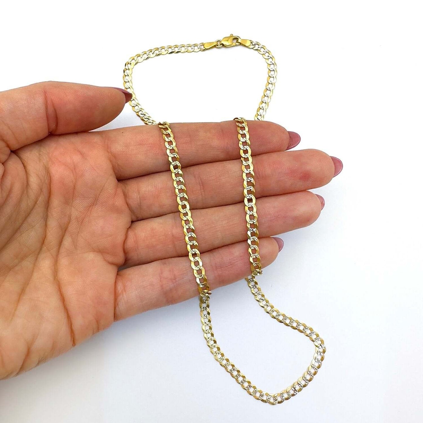 Solid 14K Real Gold 3.6mm Diamond-Cut Cuban Chain Necklace 16"-24"