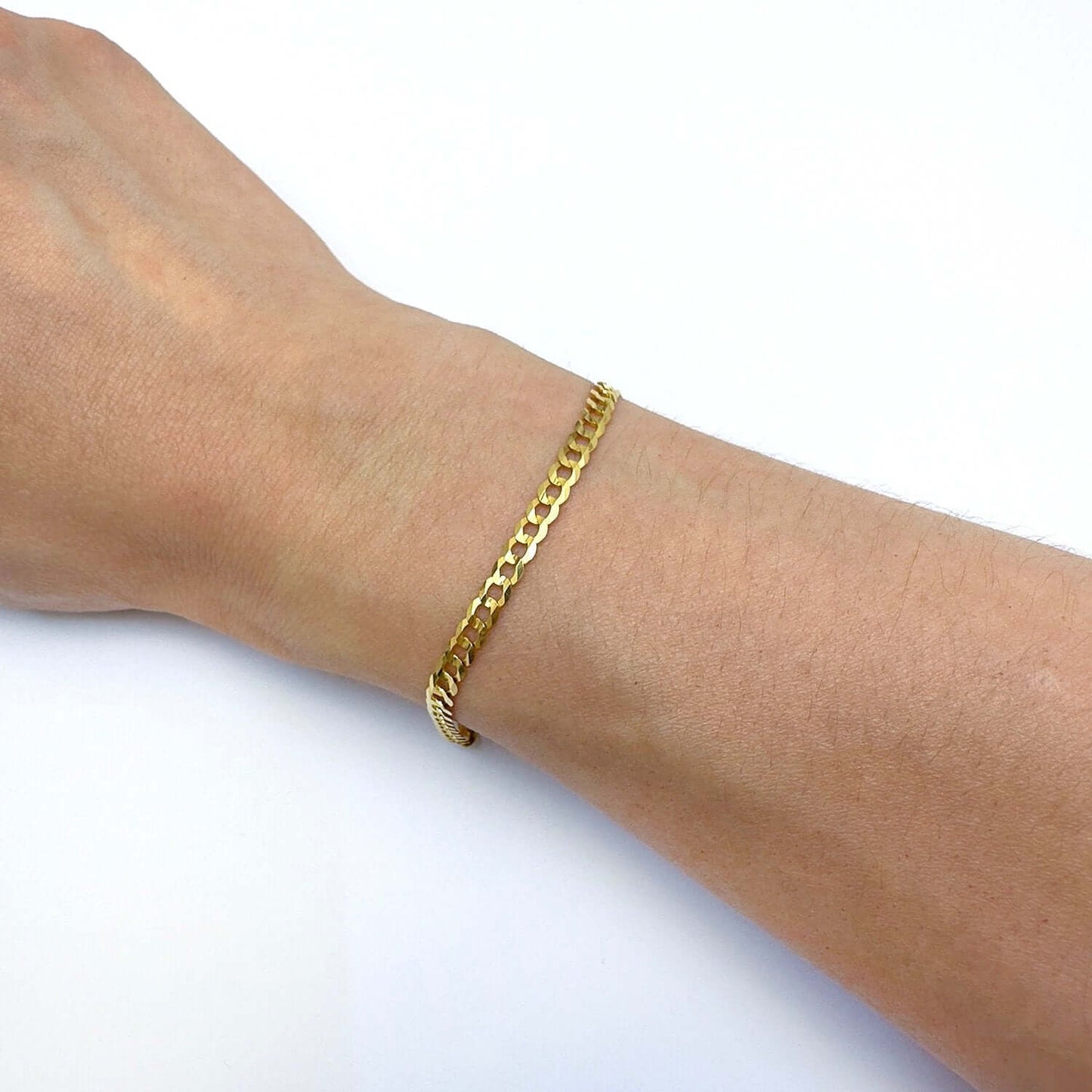 Solid 14K Real Gold Yellow 3.5mm Cuban Bracelet 7"