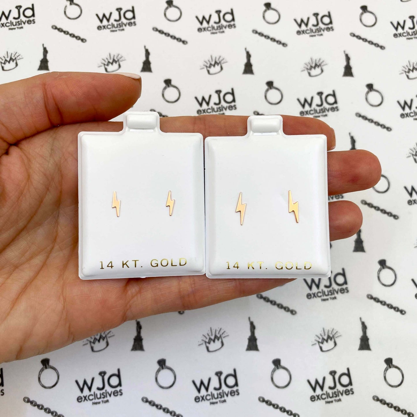 14K Rose Gold Lightning Bolt Stud Earrings 0.3"-0.4"