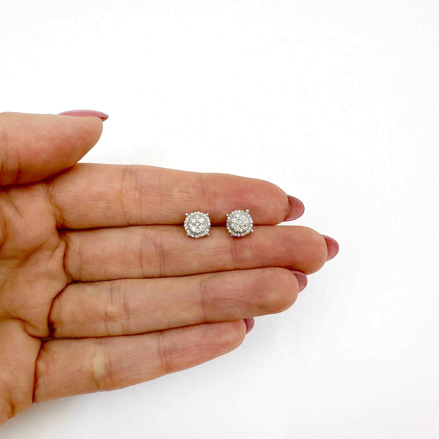 Natural Diamond 10K Gold Yellow White Round Cluster Stud Earrings 6.6-9mm