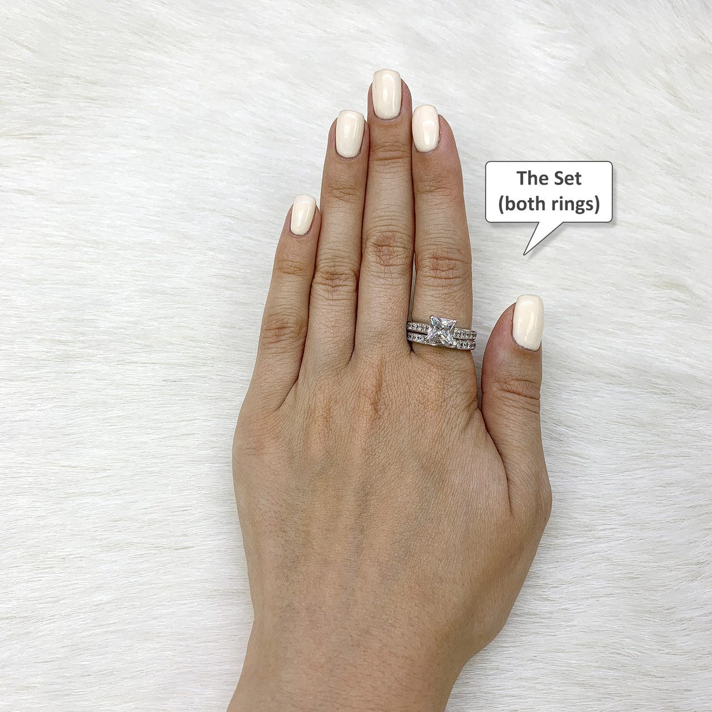 14K Gold White Princess-Cut CZ Engagement Ring Wedding Bridal Set