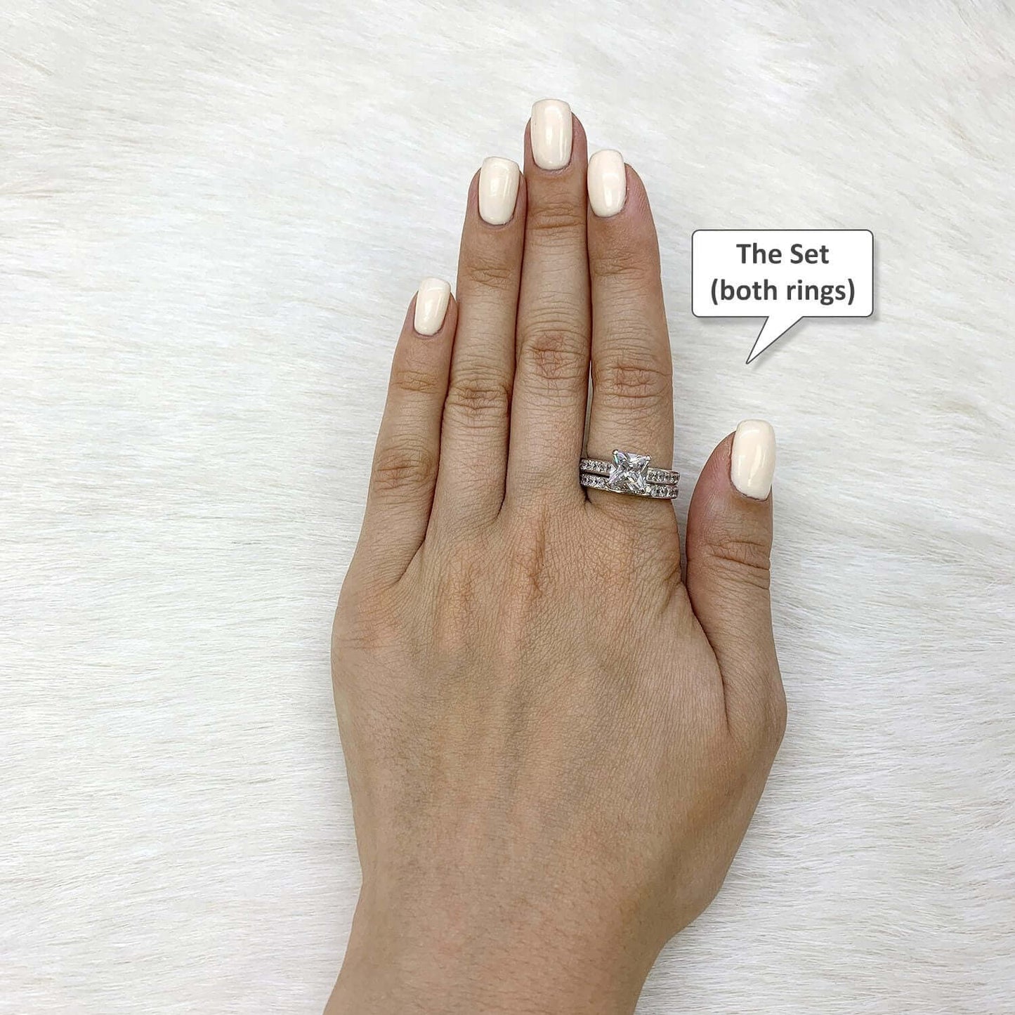 14K Gold White Princess-Cut CZ Engagement Ring Wedding Bridal Set