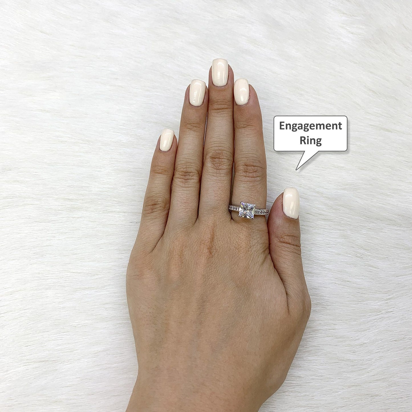 14K Gold White Princess-Cut CZ Engagement Ring Wedding Bridal Set