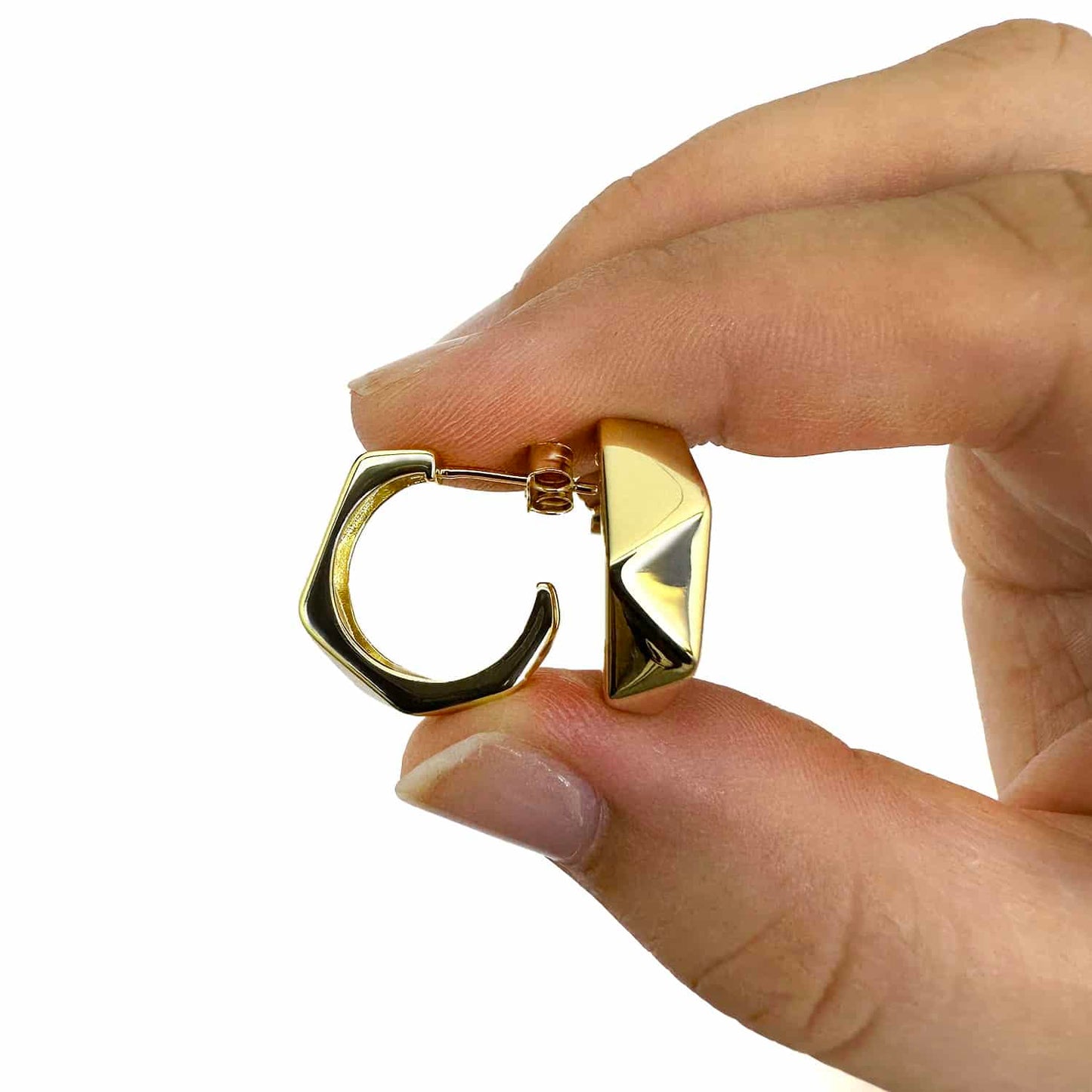 18K Gold Over Sterling Silver Faceted Geometric Hoop Earrings 18mm