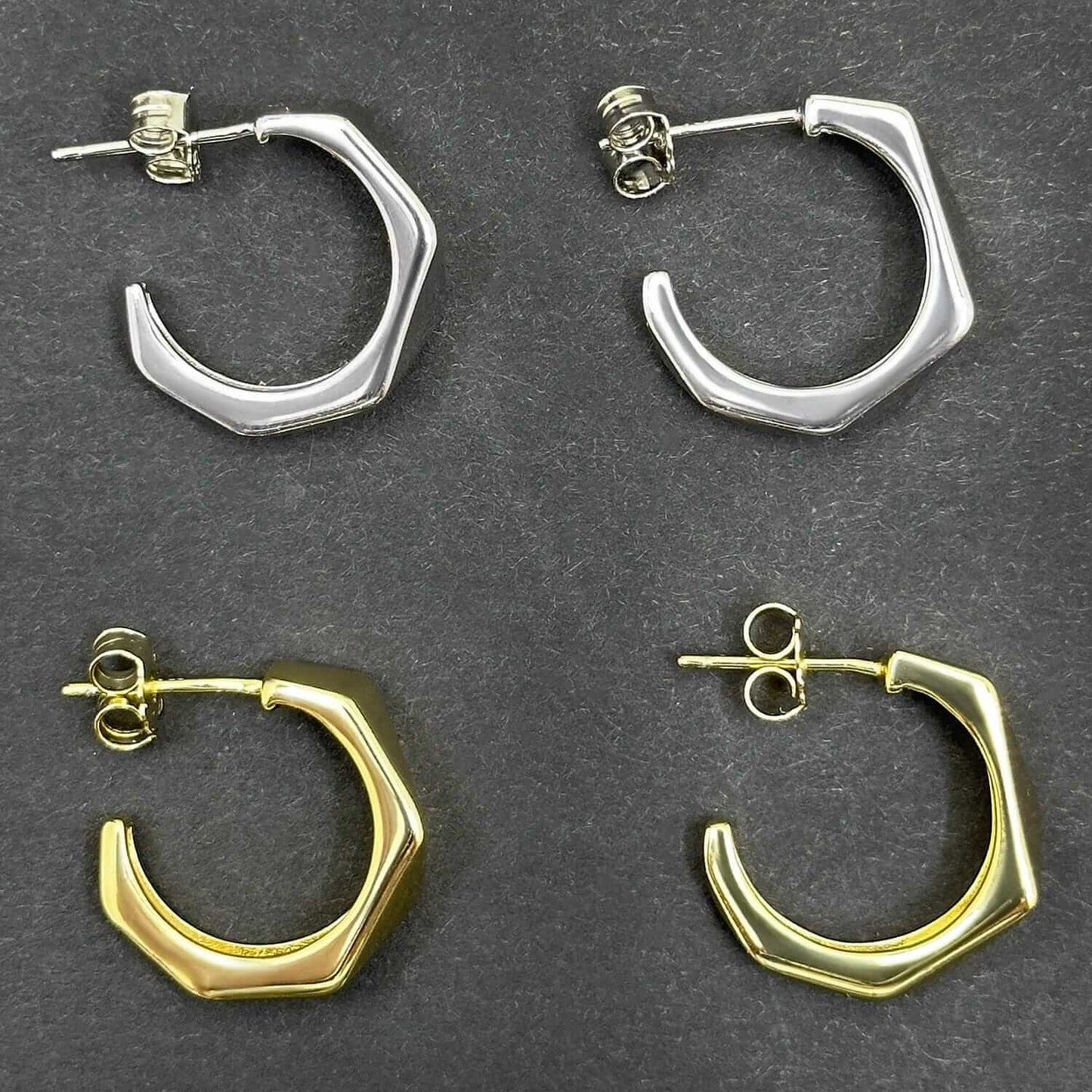 18K Gold Over Sterling Silver Faceted Geometric Hoop Earrings 18mm