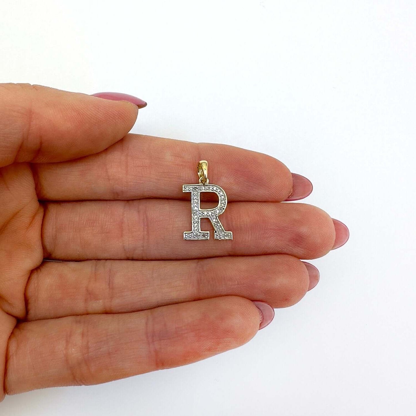 .08CTW Natural Diamond 10K Yellow Gold Initial Letter Pendant