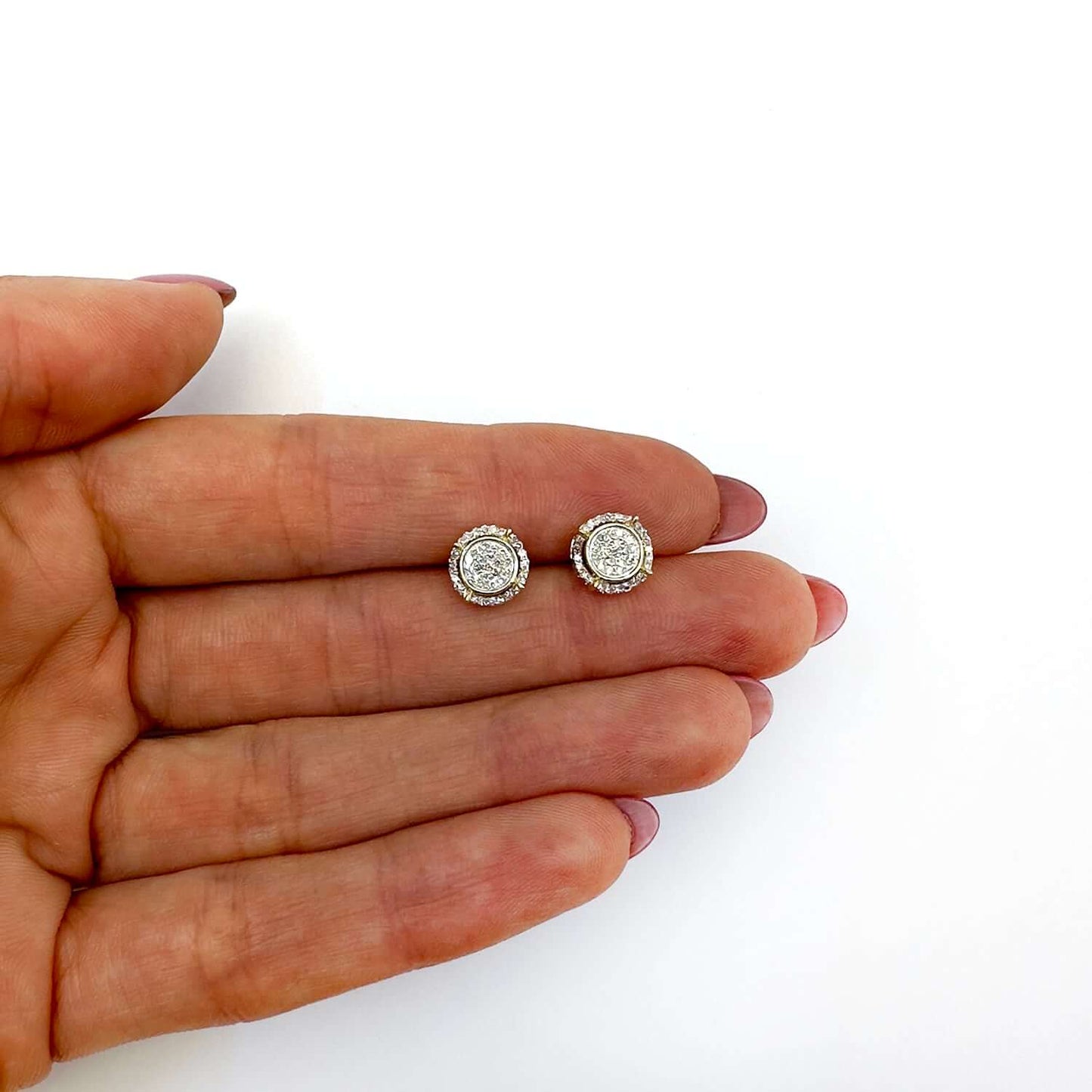 0.25CTW Real Diamond 10K Yellow Gold Round Cluster Stud Earrings
