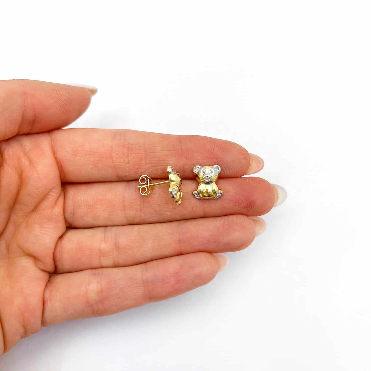 14K Yellow Gold Puffed Teddy Bear Stud Earrings 11mm-20mm