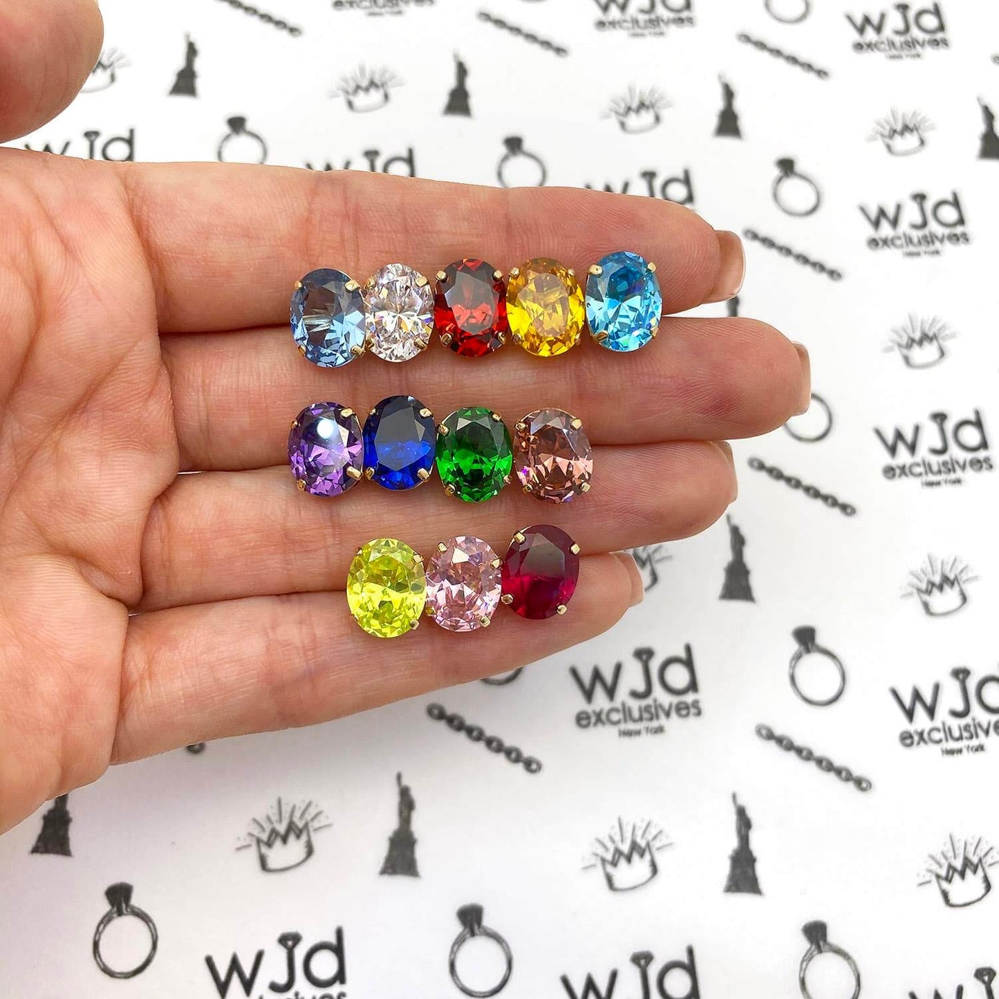 5CTW Birthstone Oval Simulated Gemstone Basket-Set 14K Gold Stud Earrings