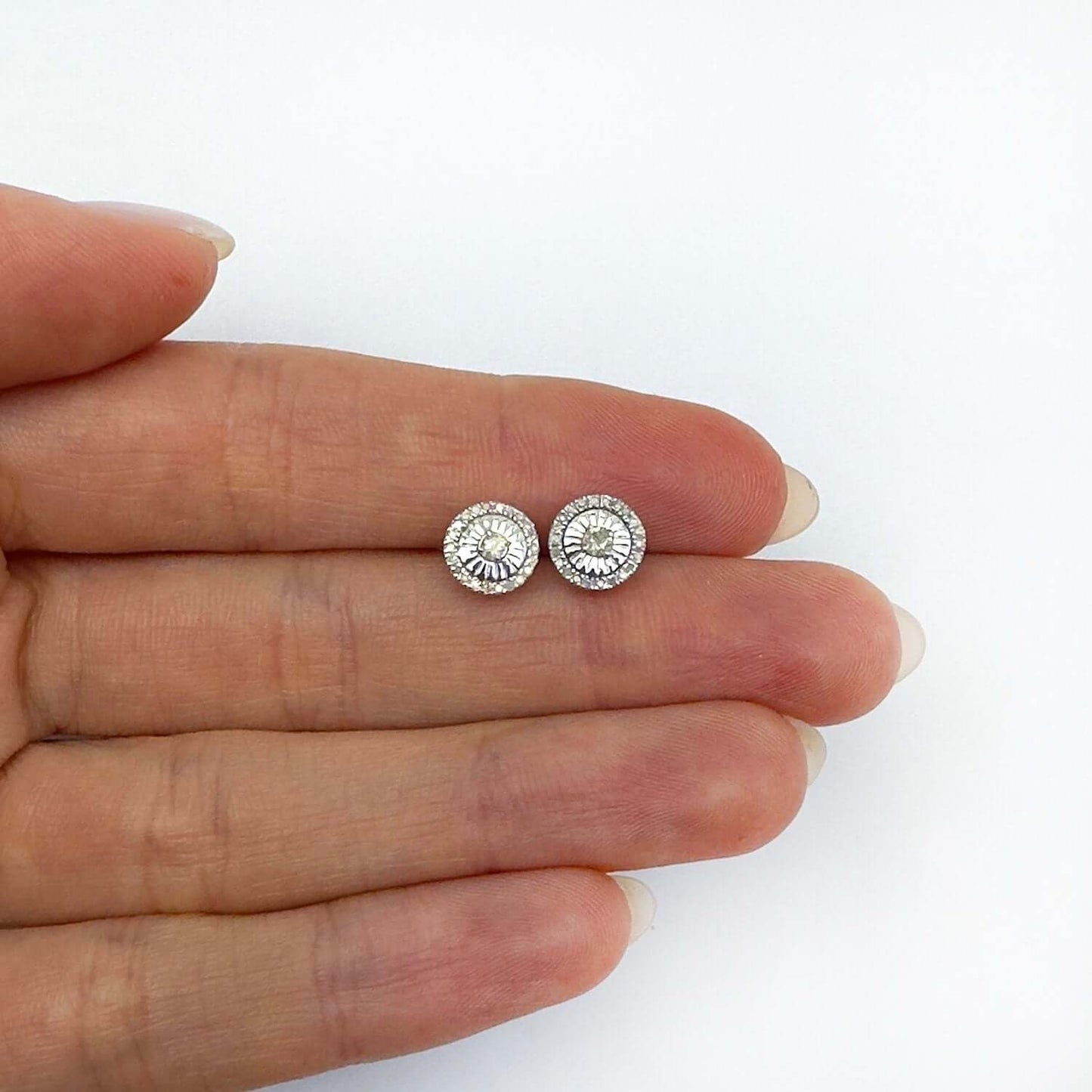0.21CTW Natural Diamond Sterling Silver Round Stud Screw Back Earrings 7mm