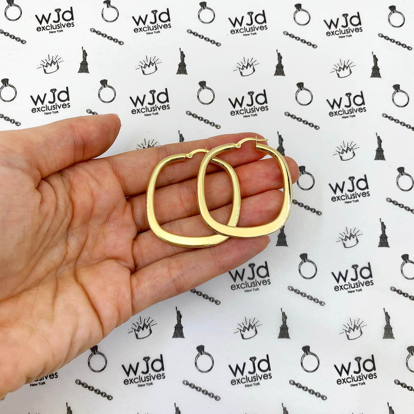 10K Gold Flat Tube Square Hoop Earrings 40mm