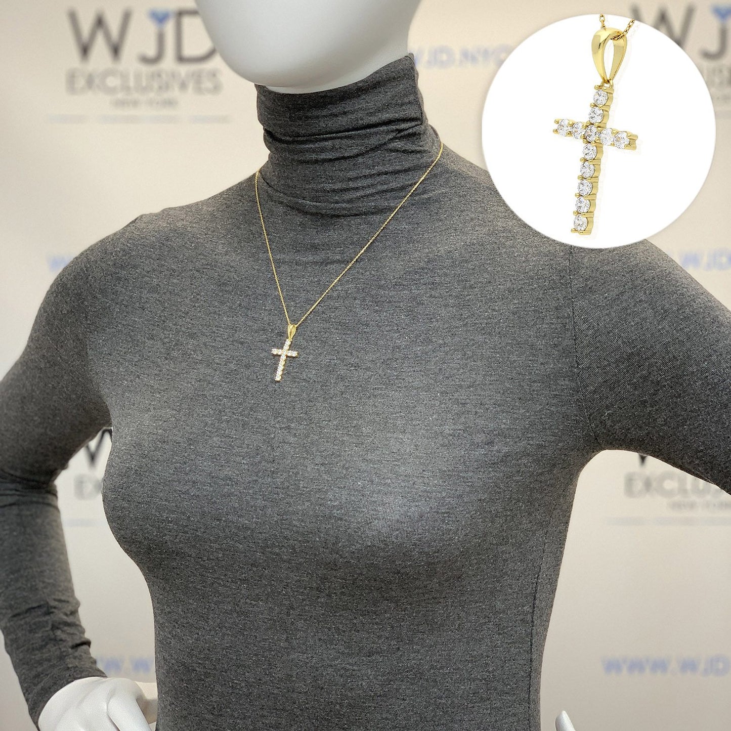 0.85 TCW CZ Yellow Gold Tone 925 Sterling Silver Cross Pendant