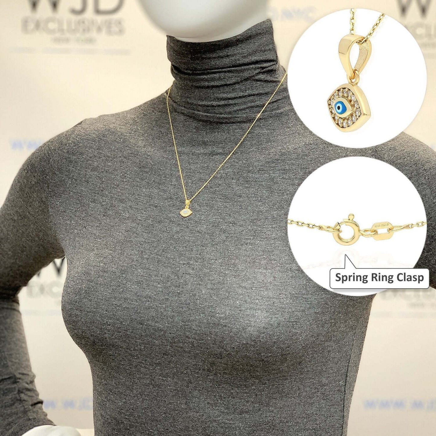 Yellow Gold Over Silver CZ Evil Eye Pendant with 18" Necklace