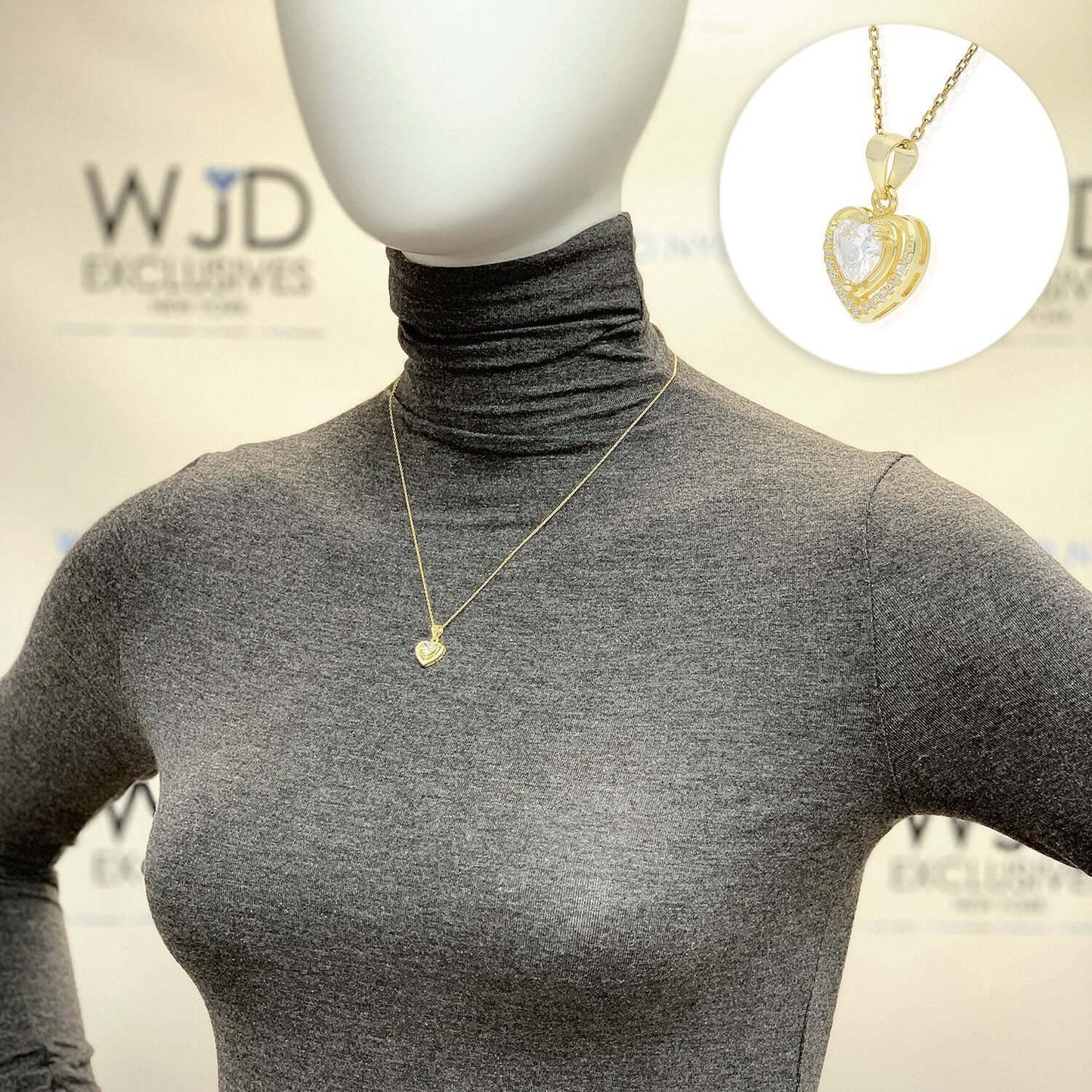 Yellow Gold Tone Sterling Silver 1.15Ct CZ Halo Heart Pendant Necklace