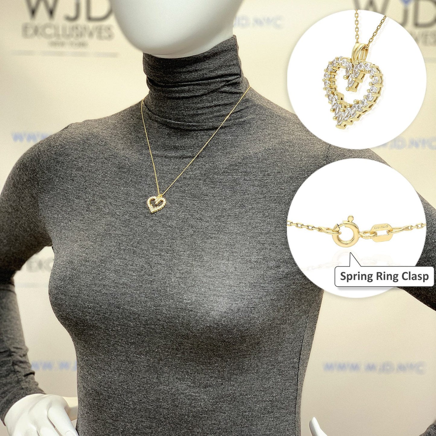 Gold Over Silver Round & Marquise CZ Open Heart Pendant Necklace