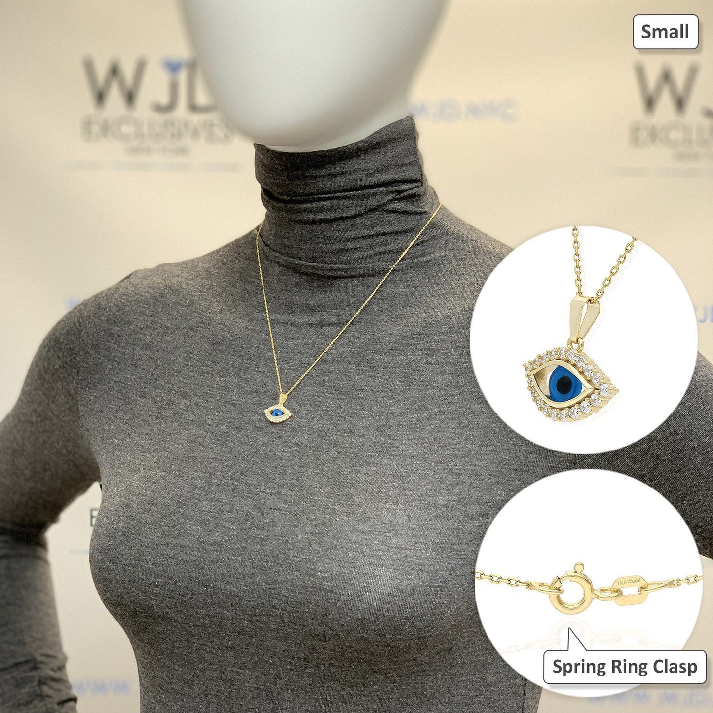 Yellow Gold Over 925 Silver White Sapphire Evil Eye Charm Pendant Necklace 18"