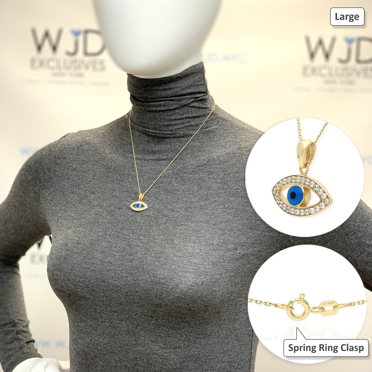 Yellow Gold Over 925 Silver White Sapphire Evil Eye Charm Pendant Necklace 18"