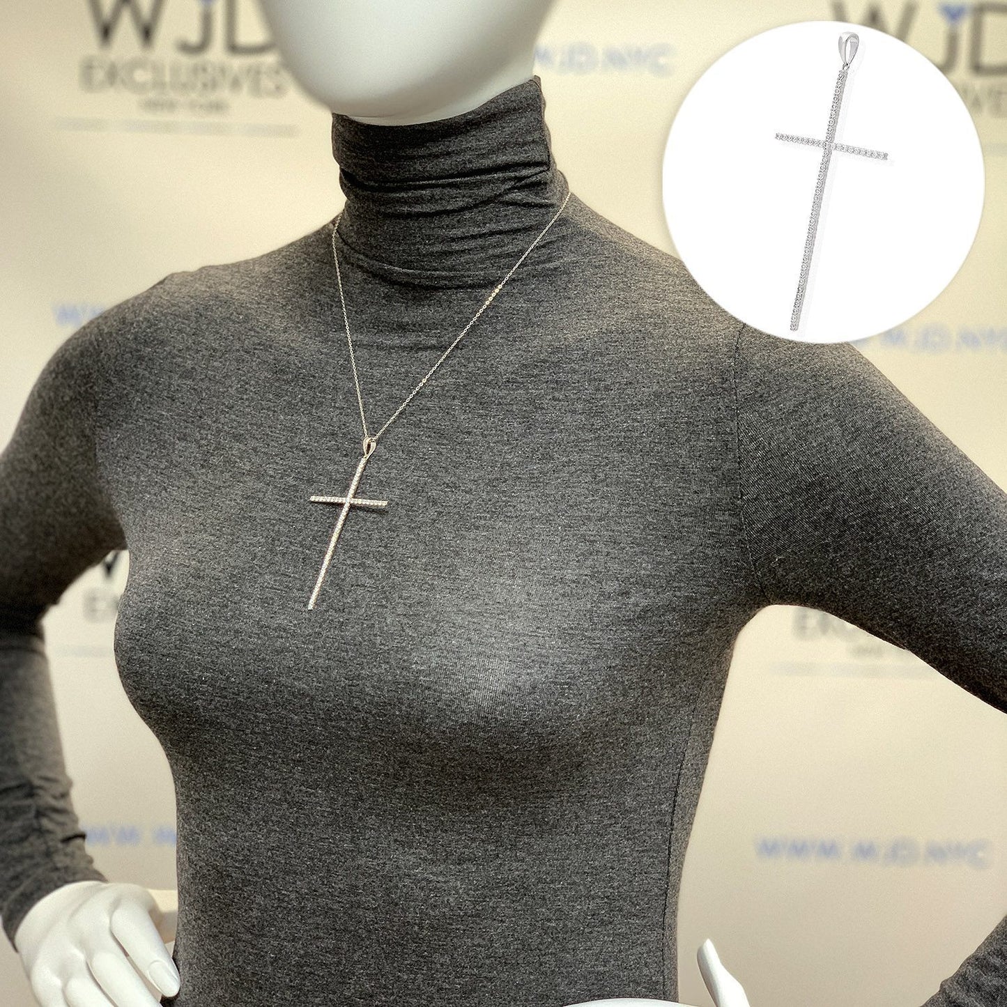 1 TCW CZ 925 Sterling Silver Long Cross Pendant 3.5"