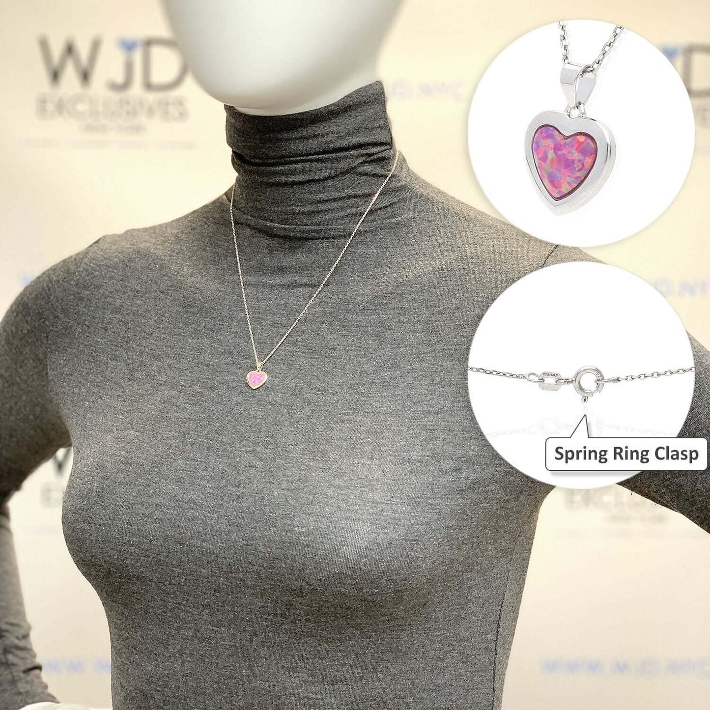 Sterling Silver Blue Purple White Fire Opal Heart Pendant Necklace 18"