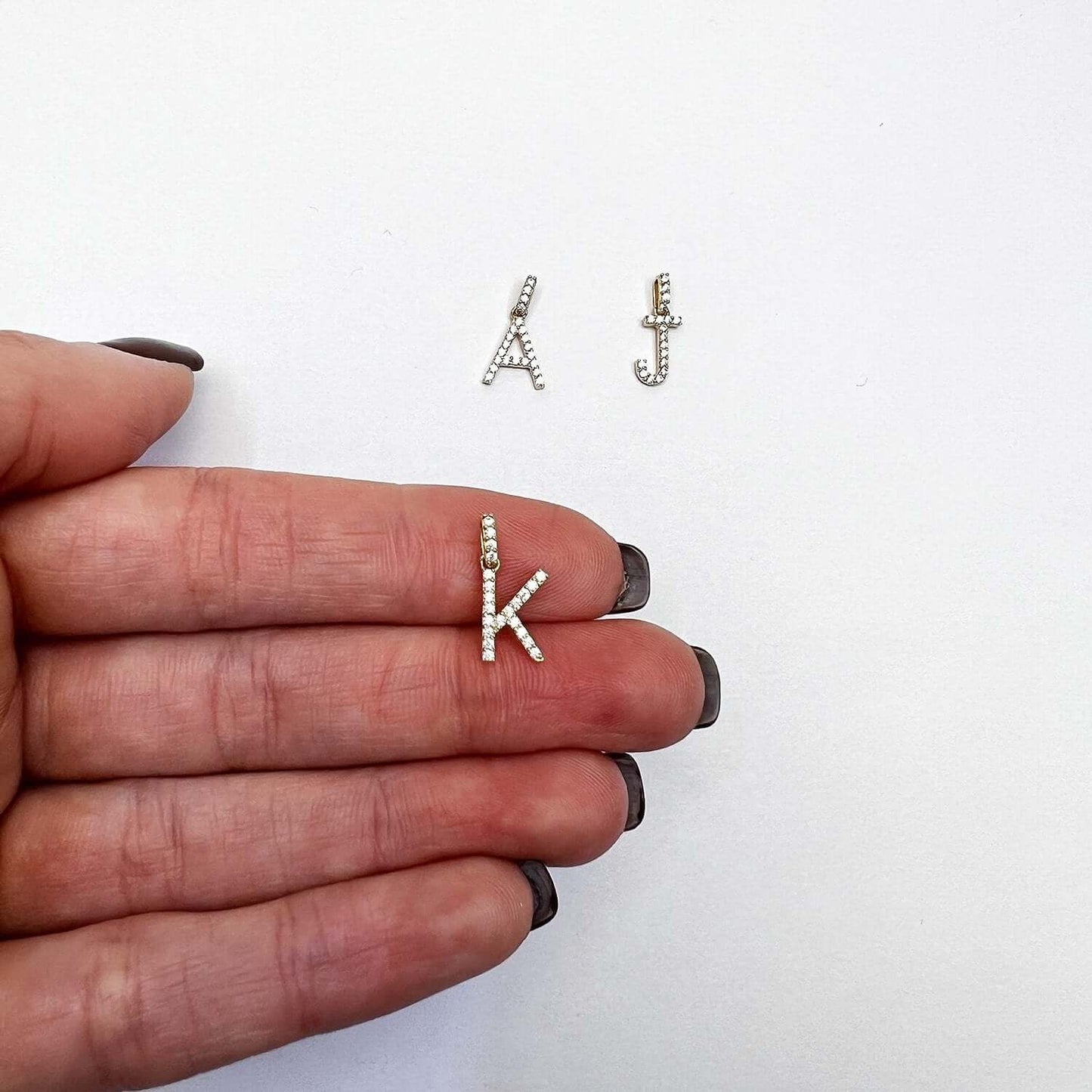 0.2CTW CZ 14K Gold Initial Letter Pendant 0.55"