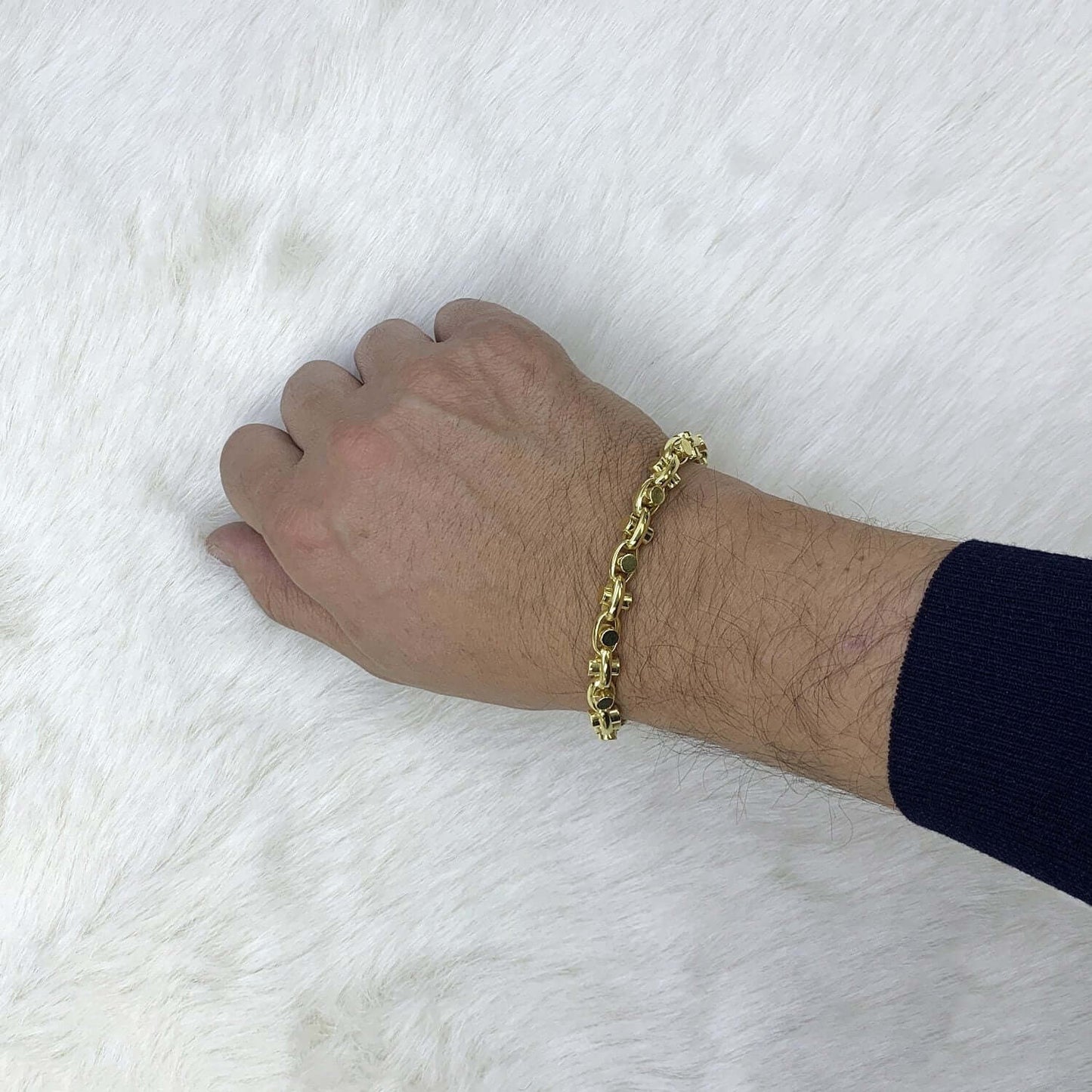 10K Gold Yellow Mens 7mm Fancy Bullet Bracelet 8.5"