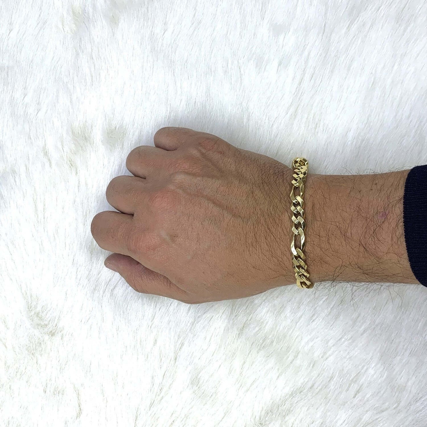 10K Gold Yellow 8.5mm Hollow Figaro Men's Bracelet 8.5"