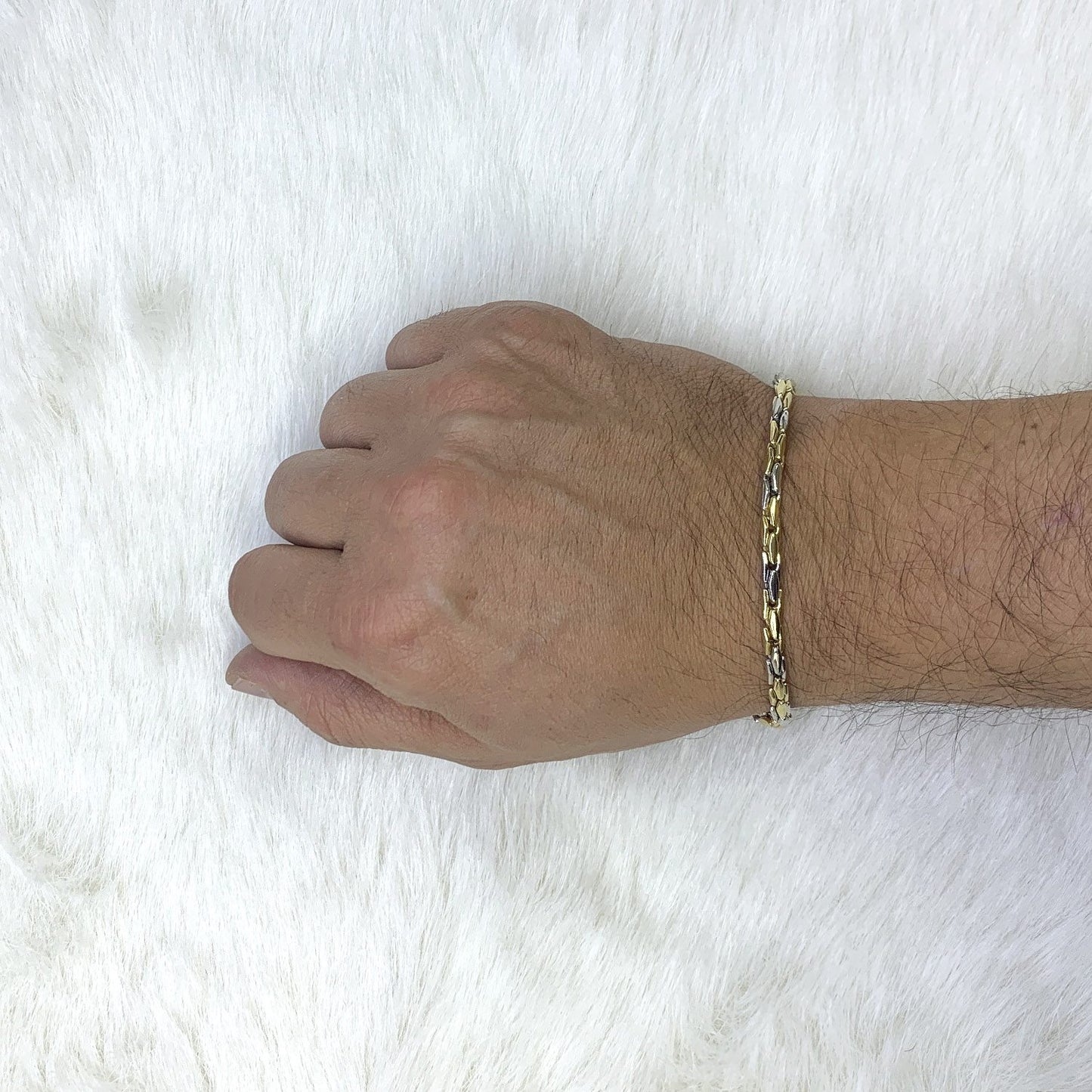 Solid 10K Yellow White Gold 4mm Bullet Bracelet 8"