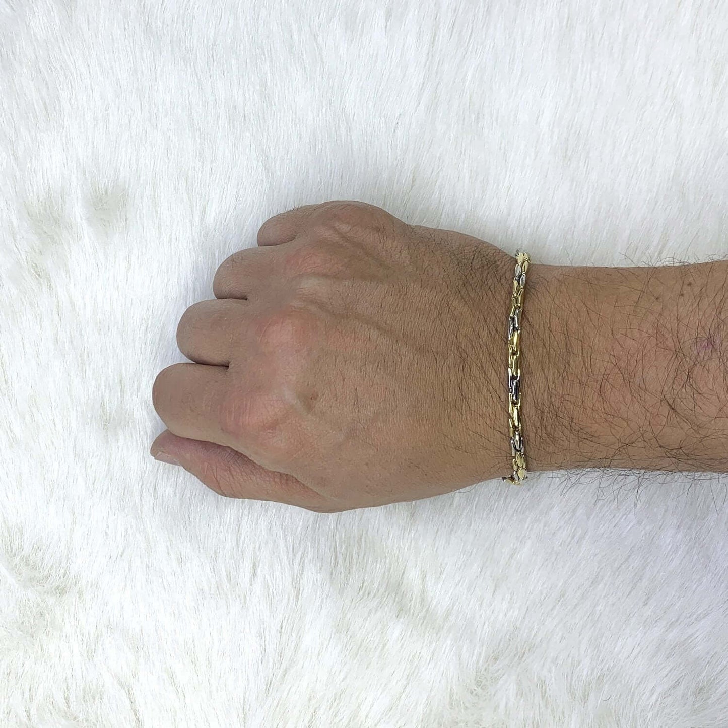Solid 10K Yellow White Gold 4mm Bullet Bracelet 8"