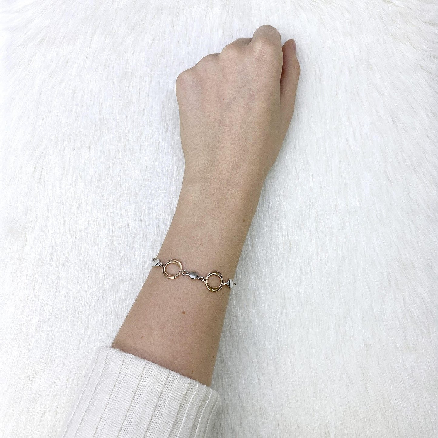 Sterling Silver Rose Gold Tone Oval Cable Bracelet 7.5"