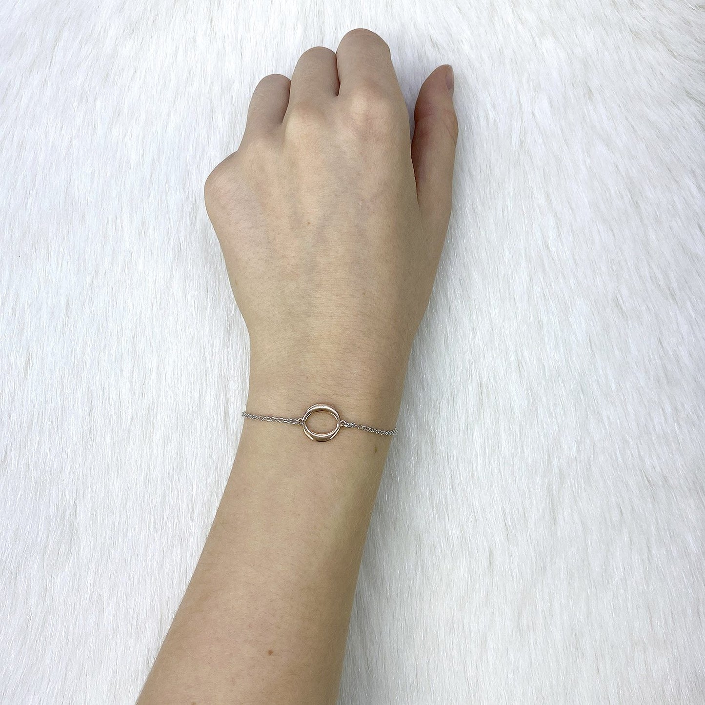 925 Sterling Silver Gold Tone Three Oval Design Cable Bracelet 7.5"