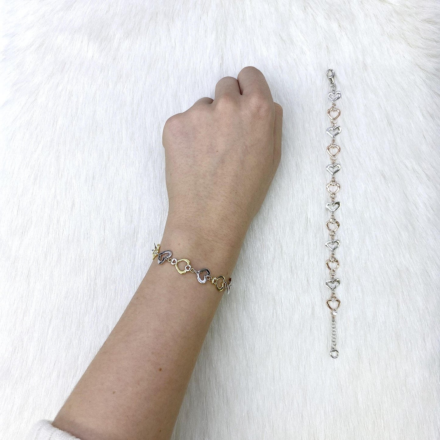 Yellow Rose Gold Tone Over Sterling Silver Open Heart Bracelet 7"-8" Adjustable