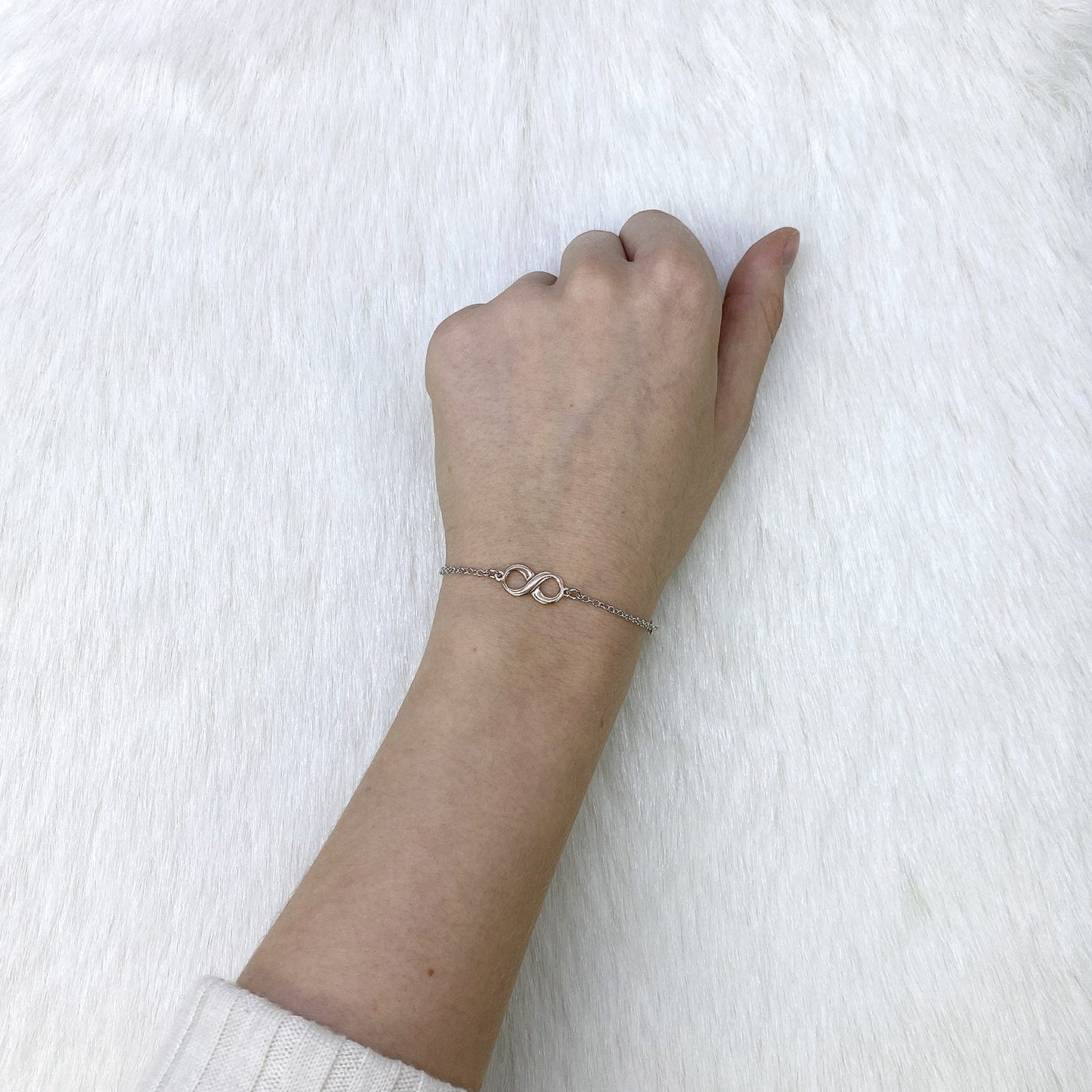 925 Sterling Silver Rose Gold Tone Triple Infinity Bracelet 7.5"