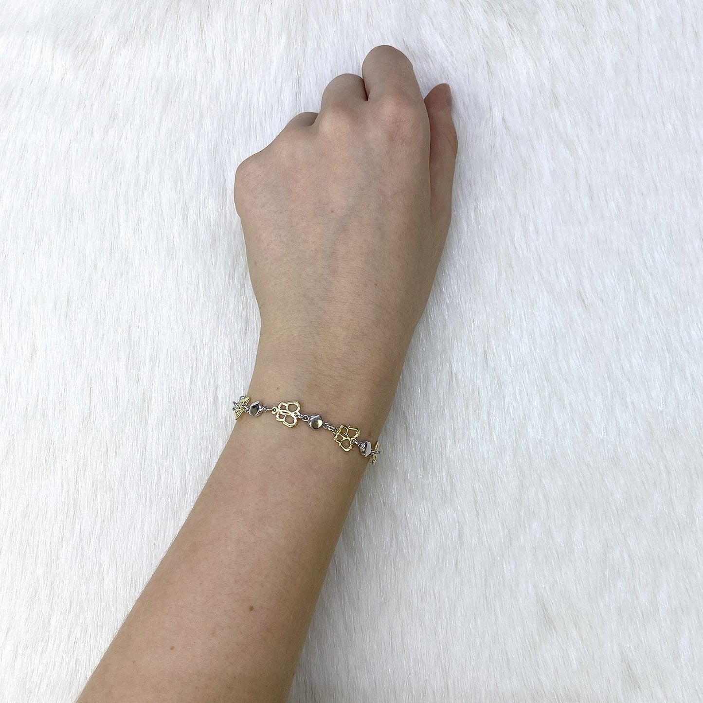 Yellow White Gold Tone Over 925 Silver Flower And Butterfly Bracelet 7.5"