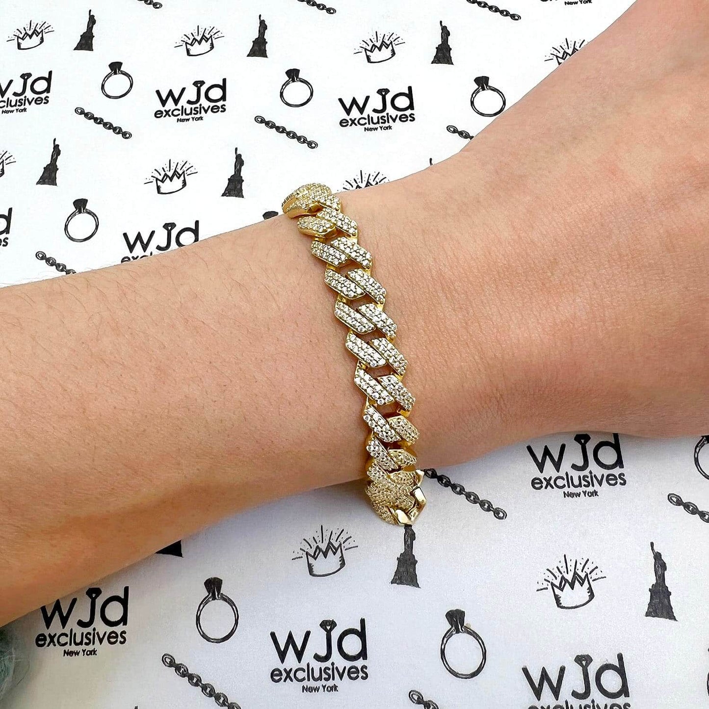 18K Yellow Gold Over Silver 8.5mm Miami Cuban CZ Bracelet (Solid Links) 7"-9"