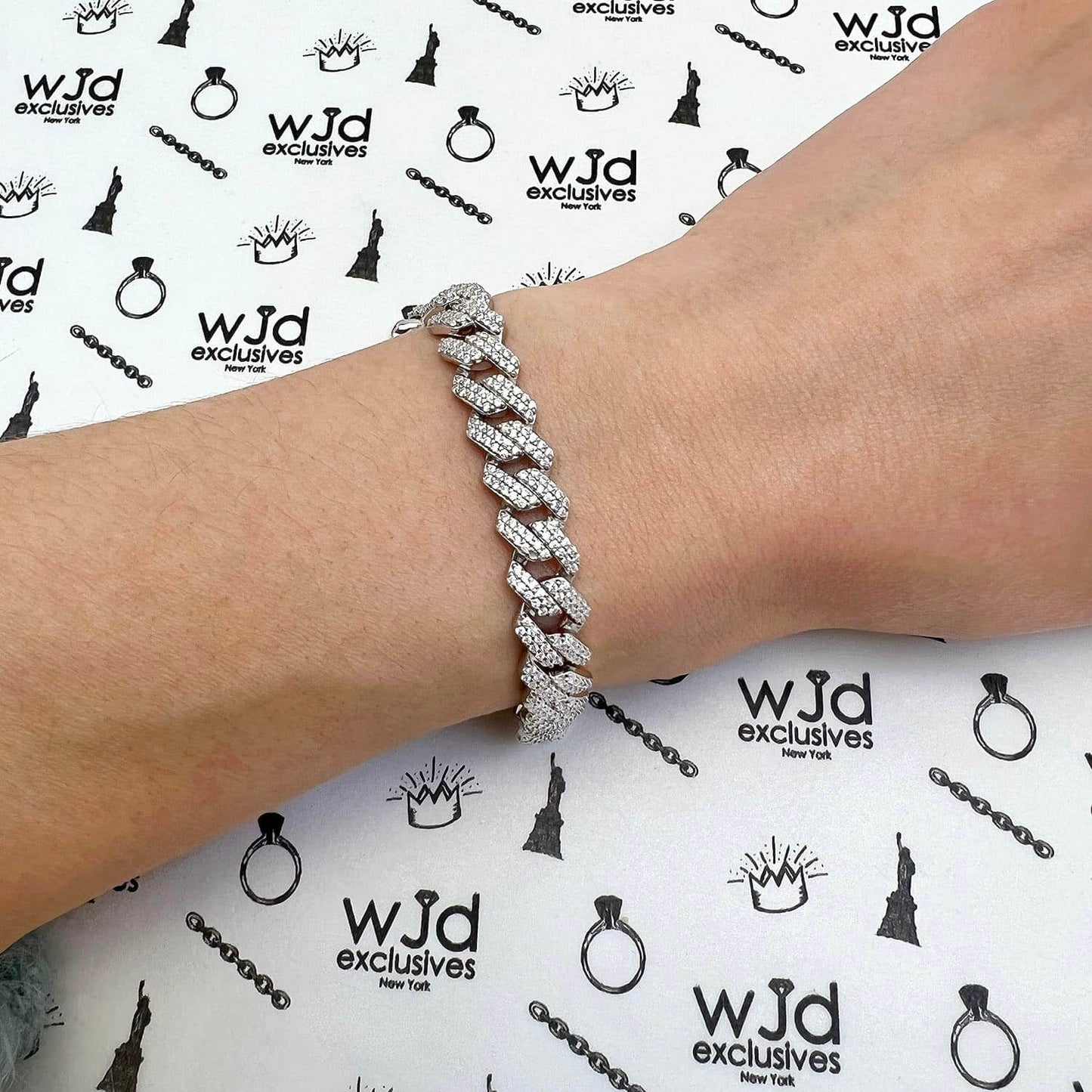 18K White Gold Over Silver 8.5mm Miami Cuban CZ Bracelet (Solid Links) 7"-9"