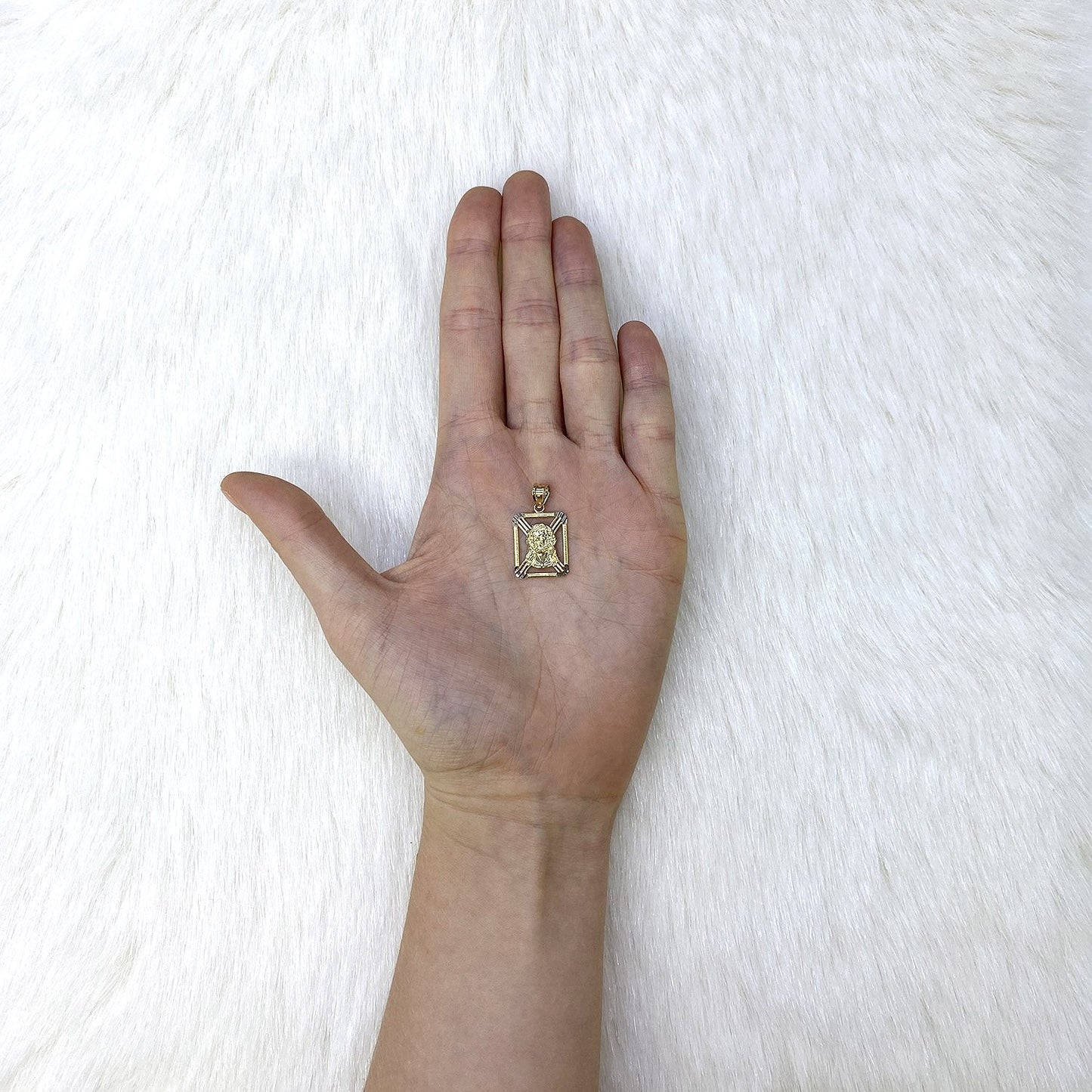 10K Yellow Gold Religious Jesus Head Frame Pendant