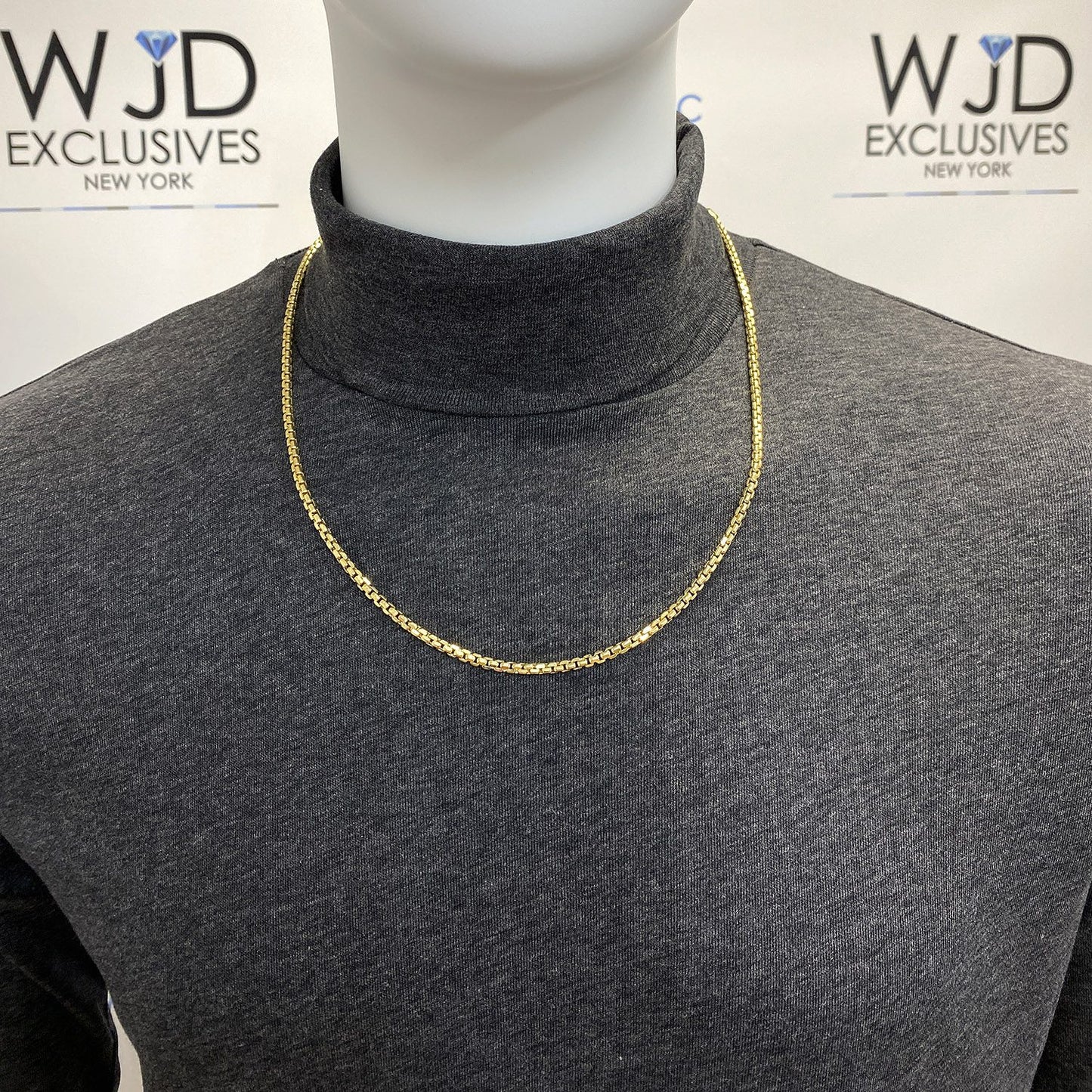 10K Real Gold 3.5mm Solid Round Box Chain Necklace 20"-26"