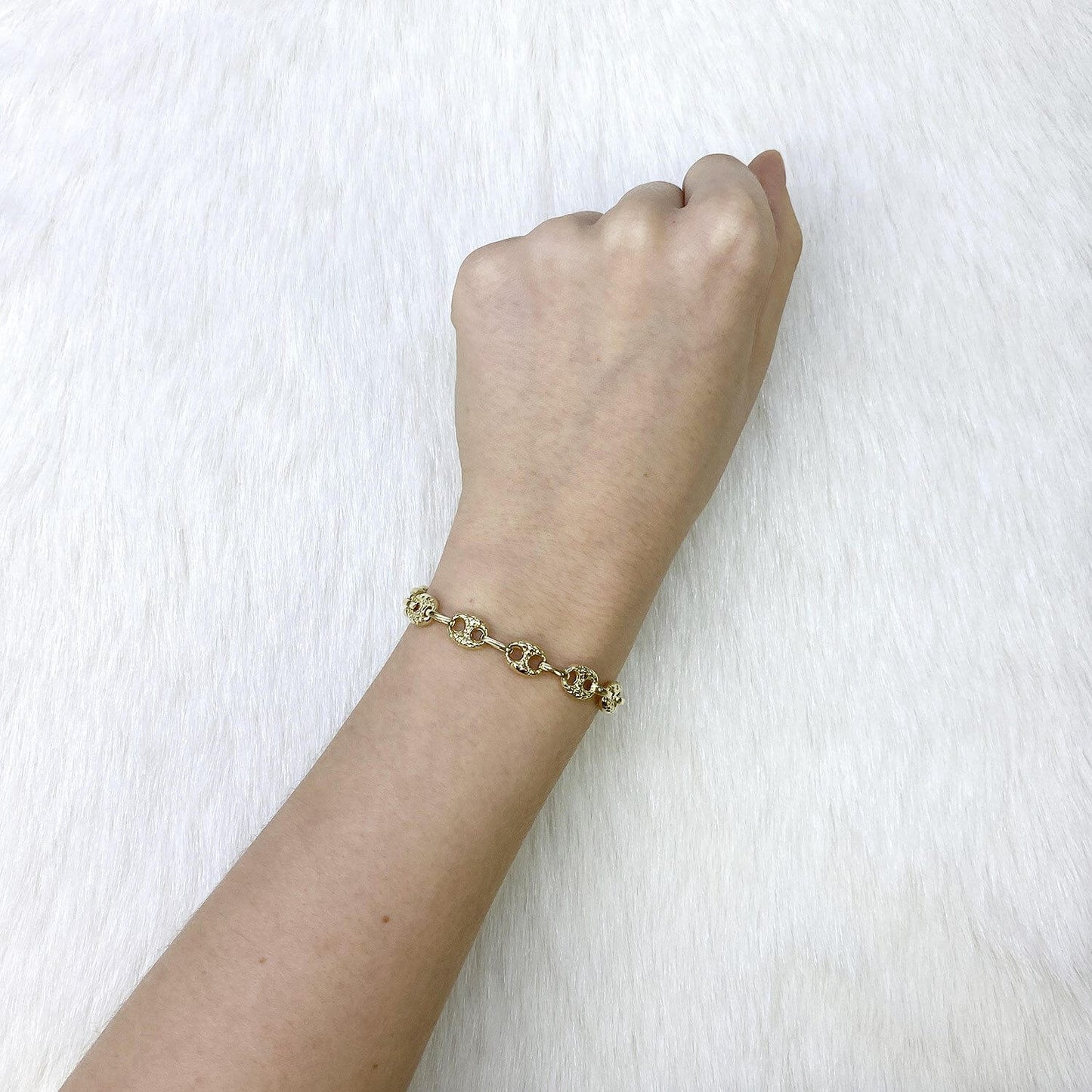 10K Yellow Gold 8mm Puffed Anchor Mariner Nugget Bracelet 8"