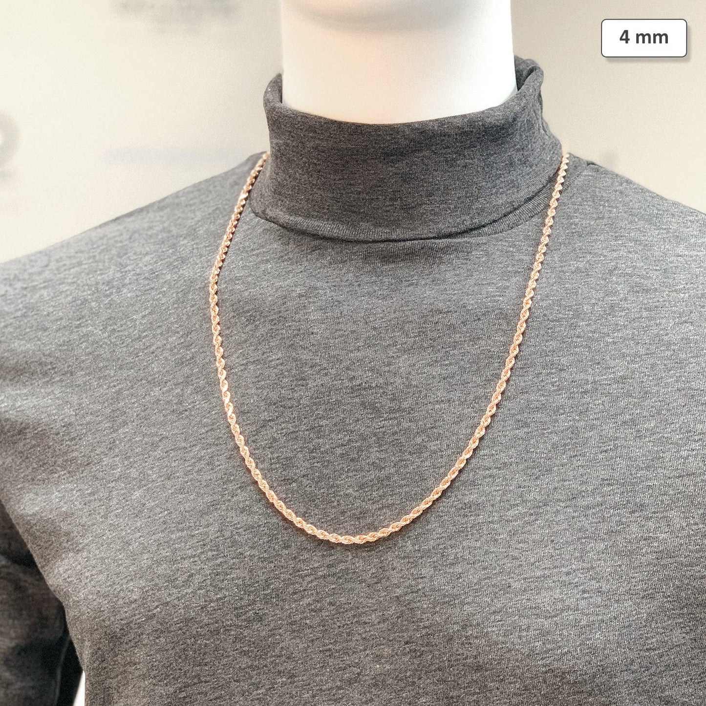 14K Solid Rose Gold 4mm Diamond Cut Rope Chain Necklace 18"-30"